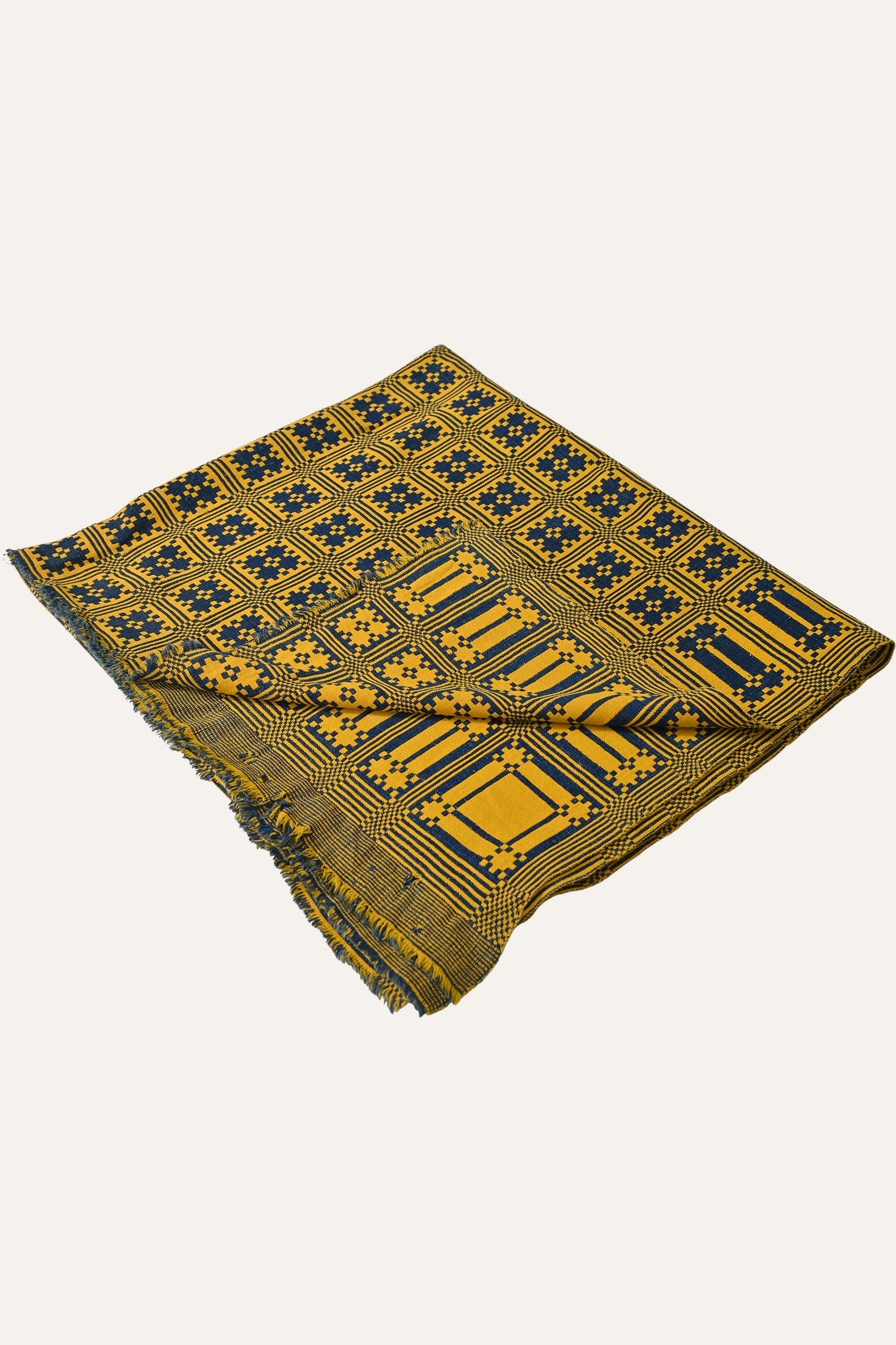 Mustard Square Motif Reversible Cotton Khes Wall Tapestry