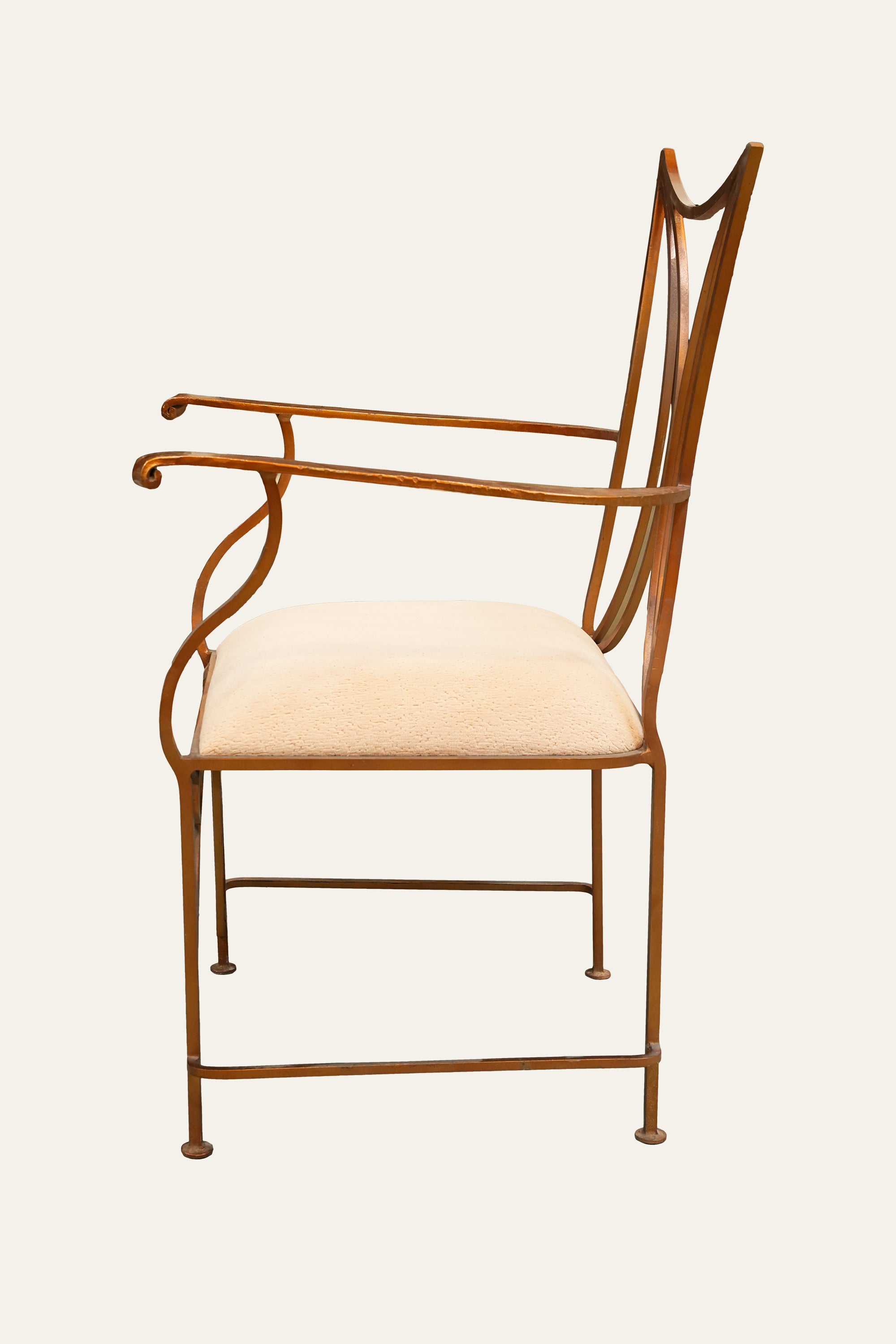 Curved Back Metal Armchair with Plush Cushioned Seat
