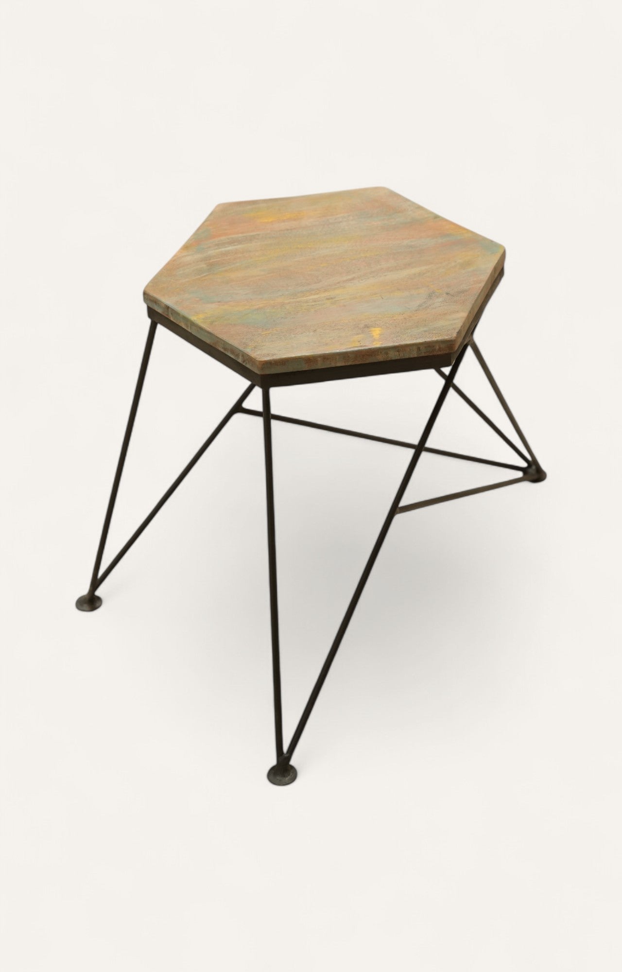 Geometric Iron & Wood Side Table