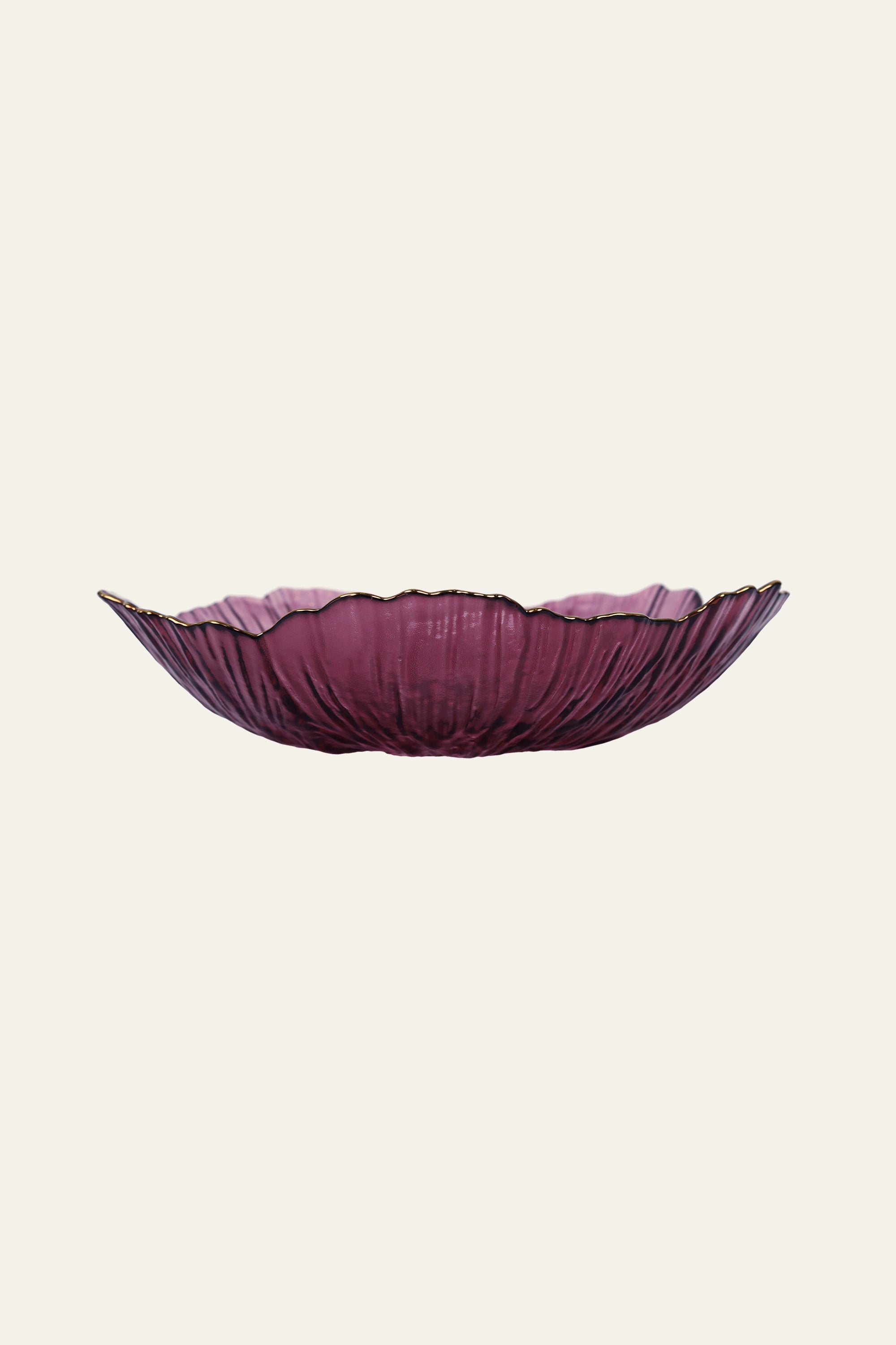 Dark Mauve Flower-Shaped Glass Serving Bowl