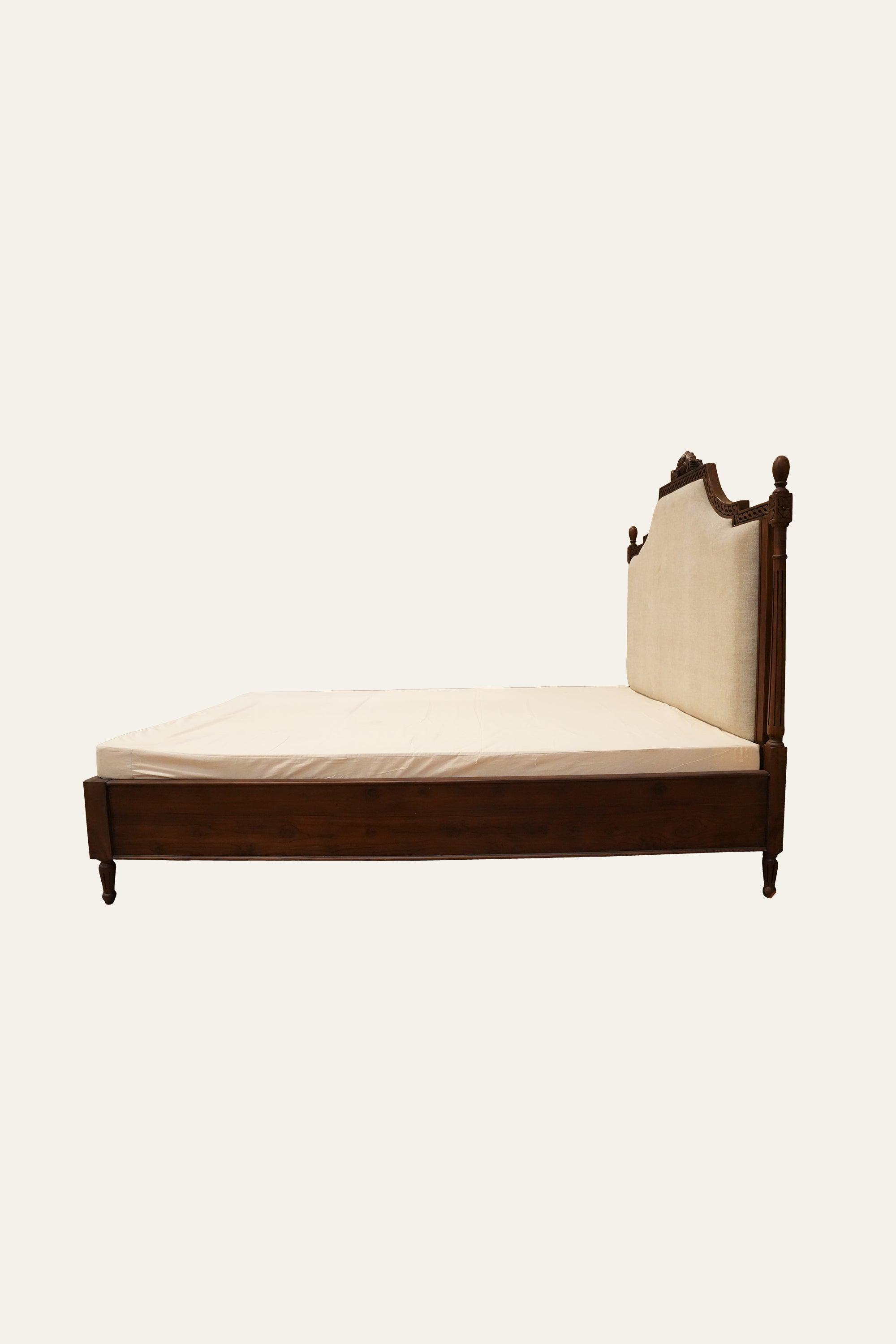 Wooden Upholstered Double Bed with Curved Headboard