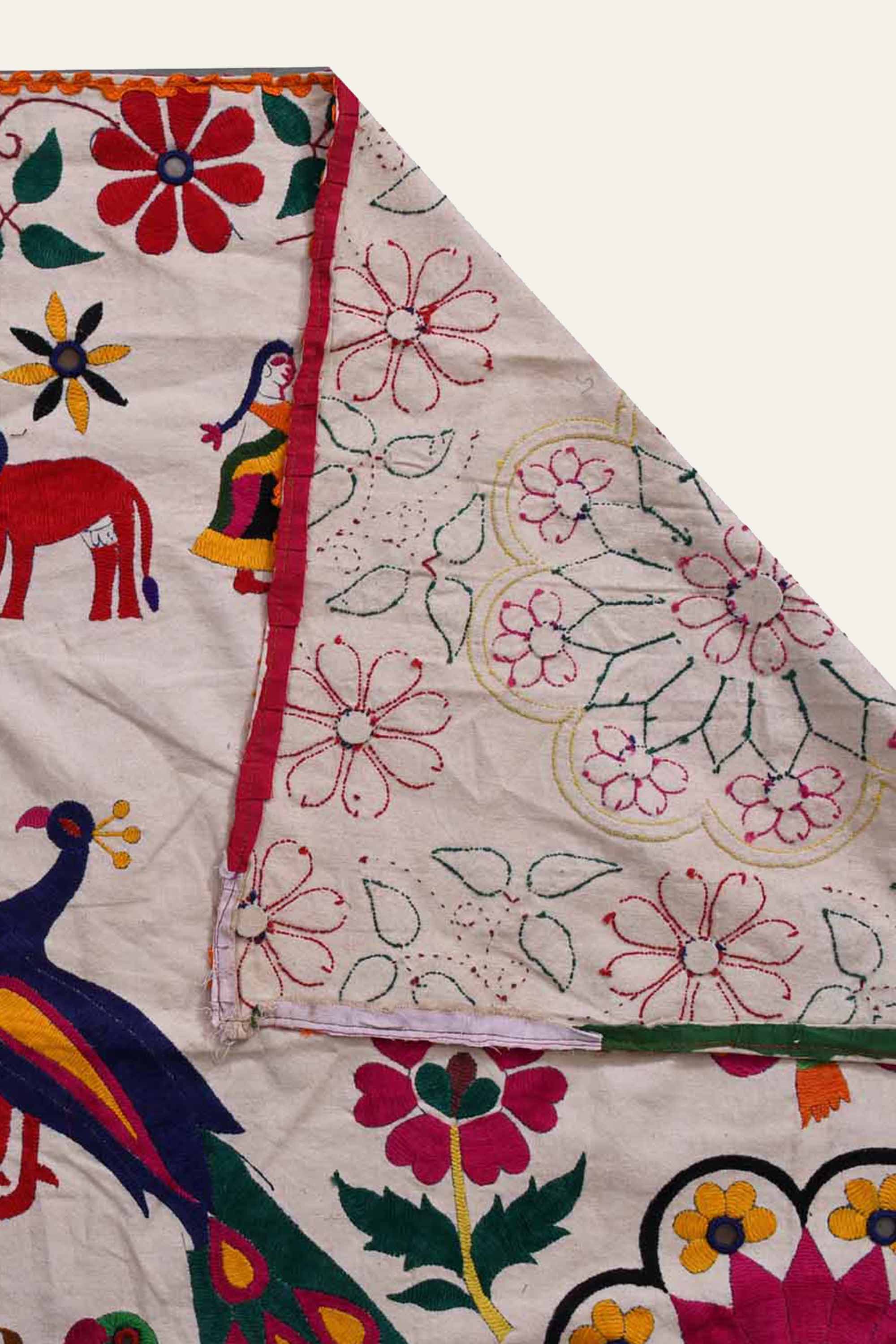 Silk Embroidered Folk Procession Textile Wall Panel