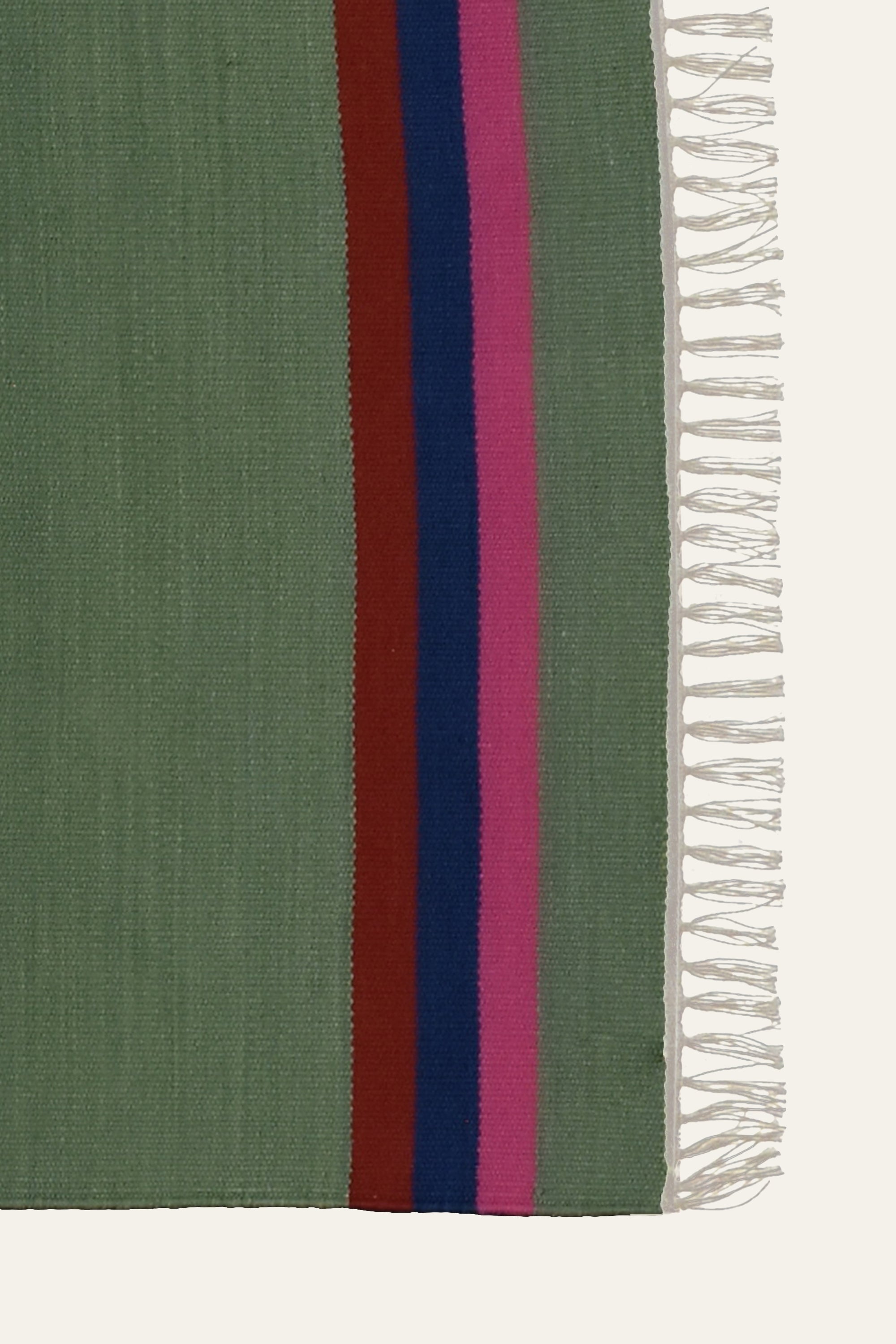 Sage Green Washable Cotton Yoga Mat with Striped Border