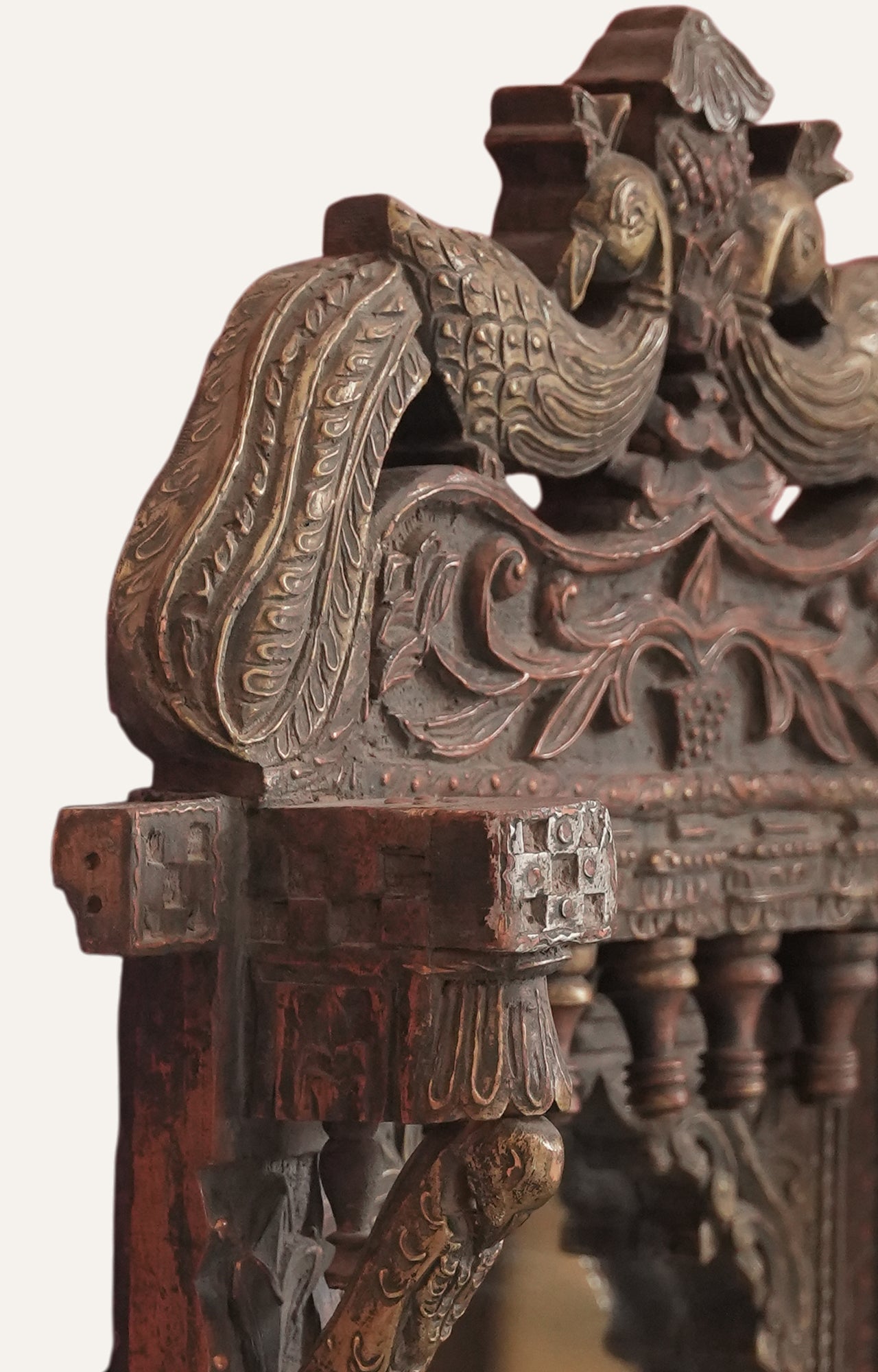 Regal Antique Peacock Carved Mirror Frame