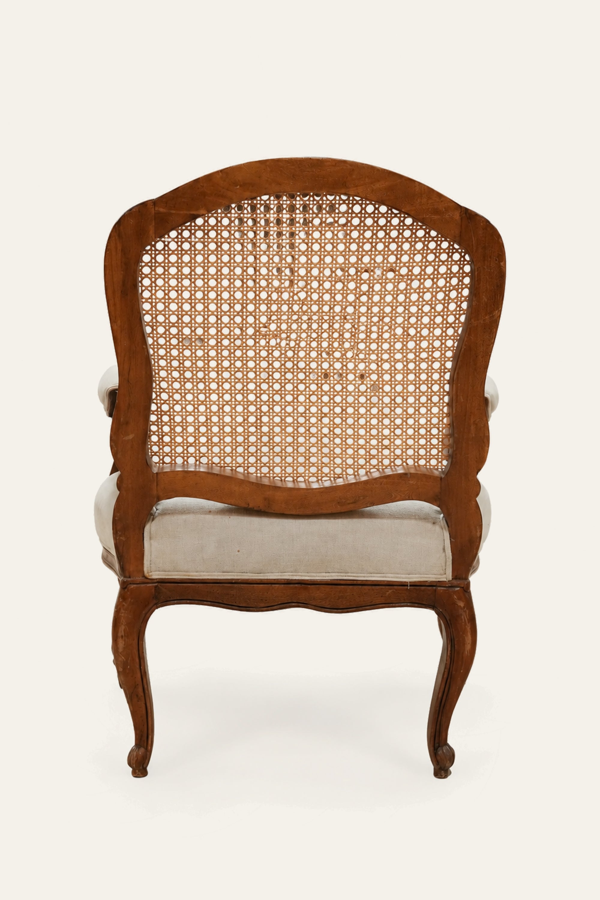 French Provincial Style Cane Back Upholstered Armchair