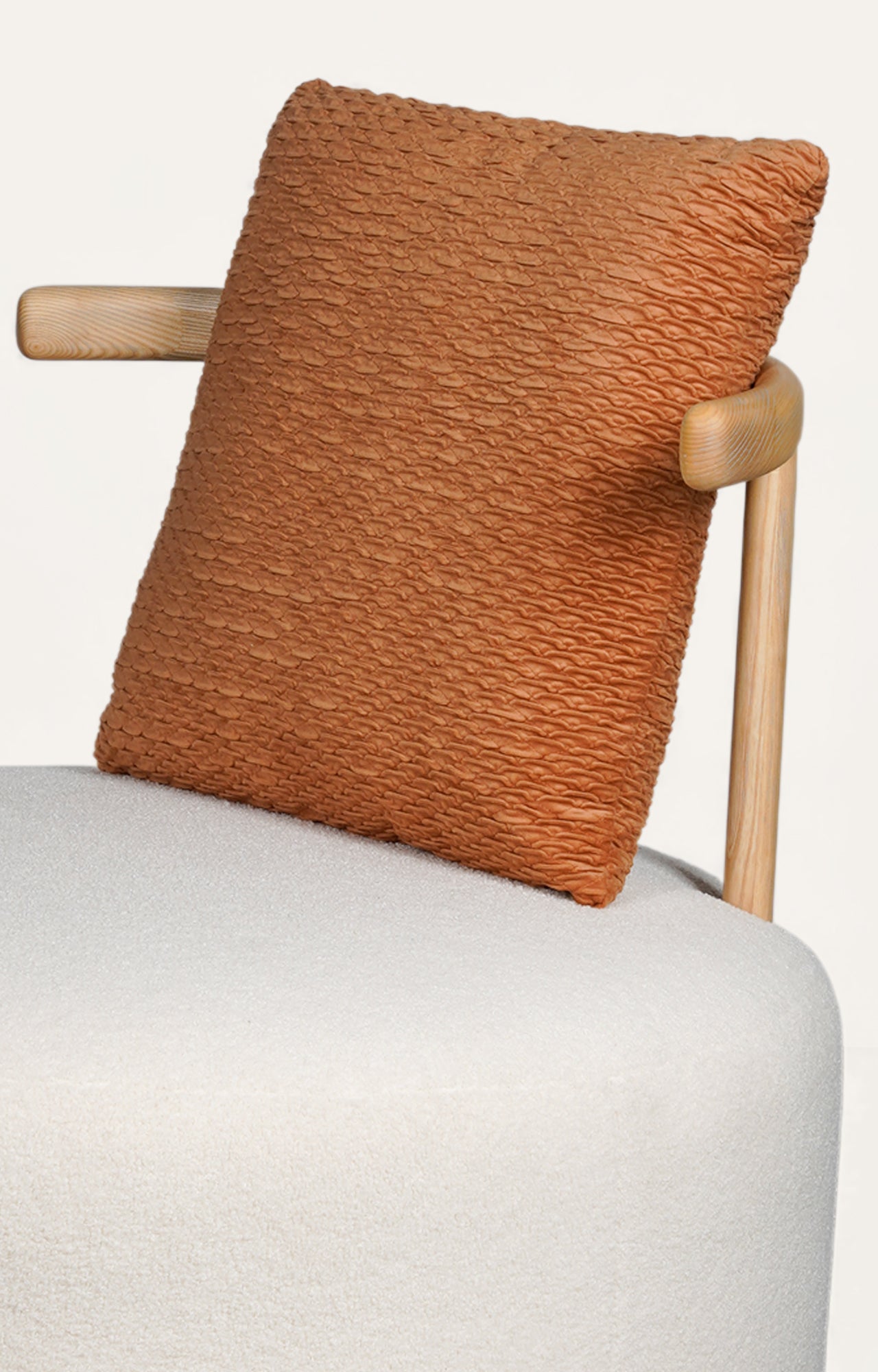 Foam Sponge Oak Armchair in Boucle