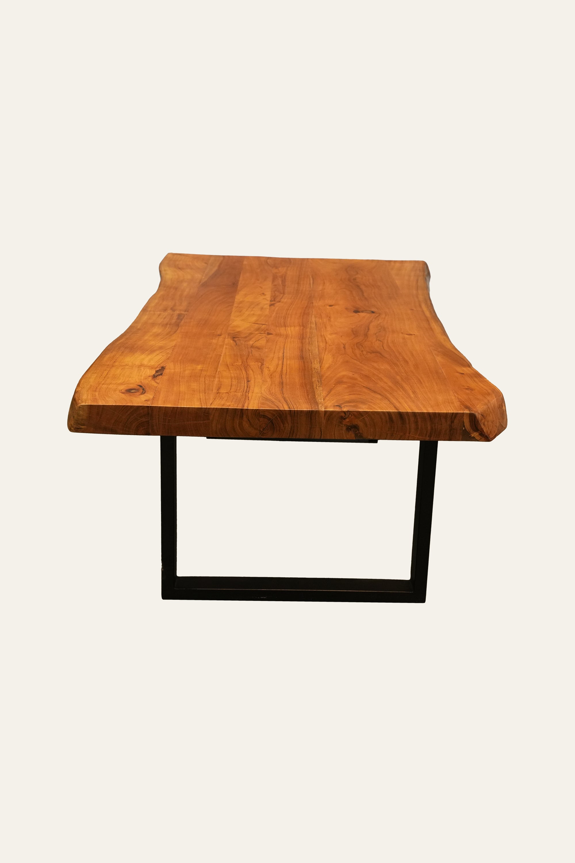 Live Edge Solid Wood Coffee Table with U-shaped Metal Legs