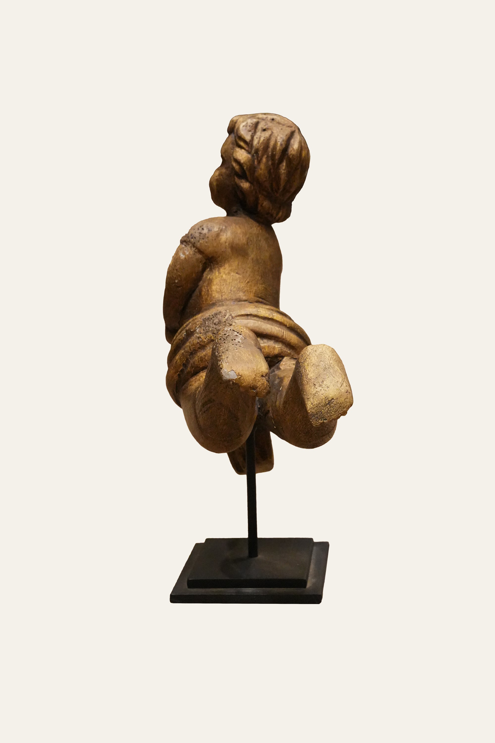 Cherub Statue on Display Stand in Wood