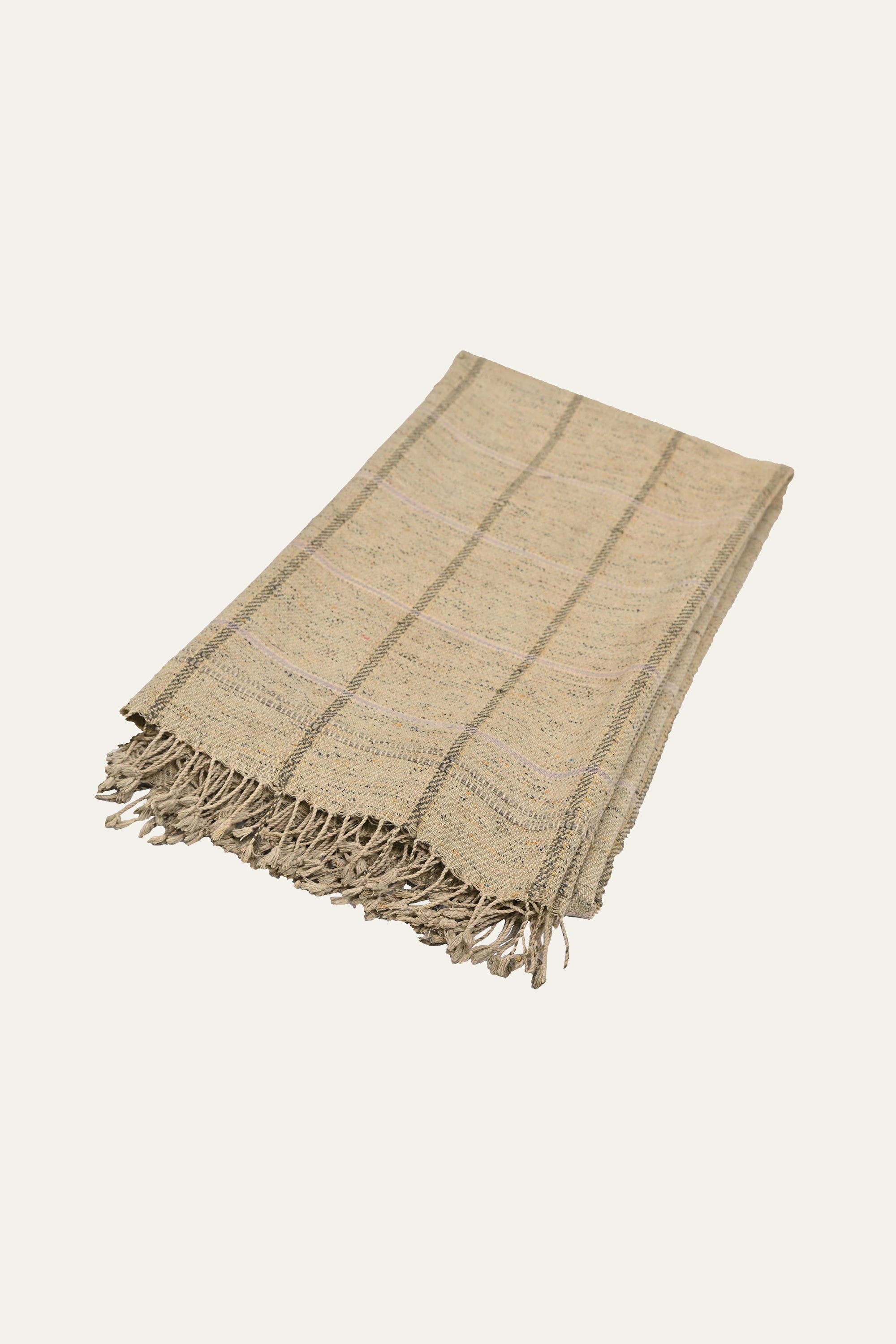Beige Checked Hand Woven Cotton Punjabi Khes Wall Hanging