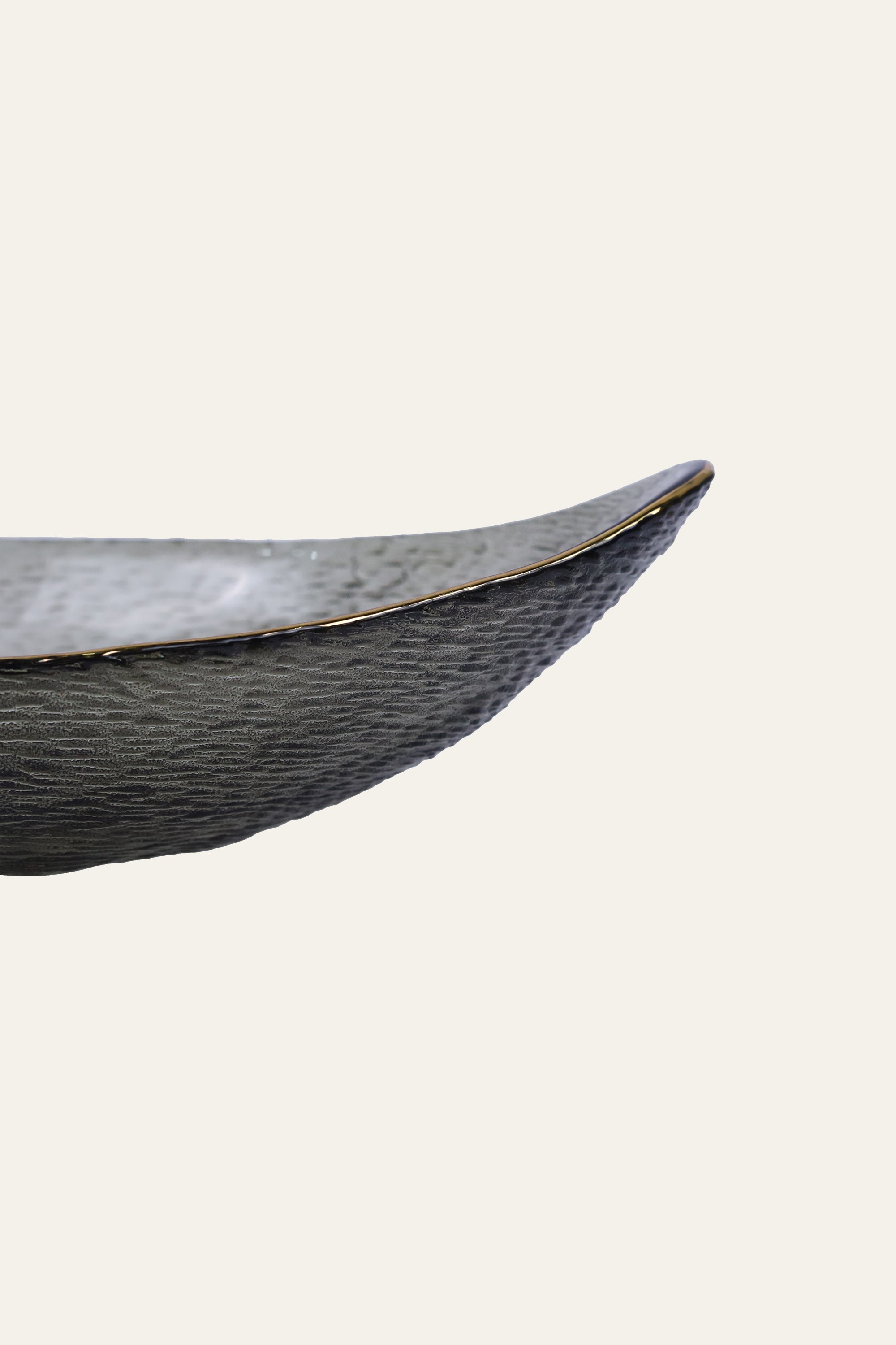 Smoky Grey Glass Serving Platter with Gold Rim