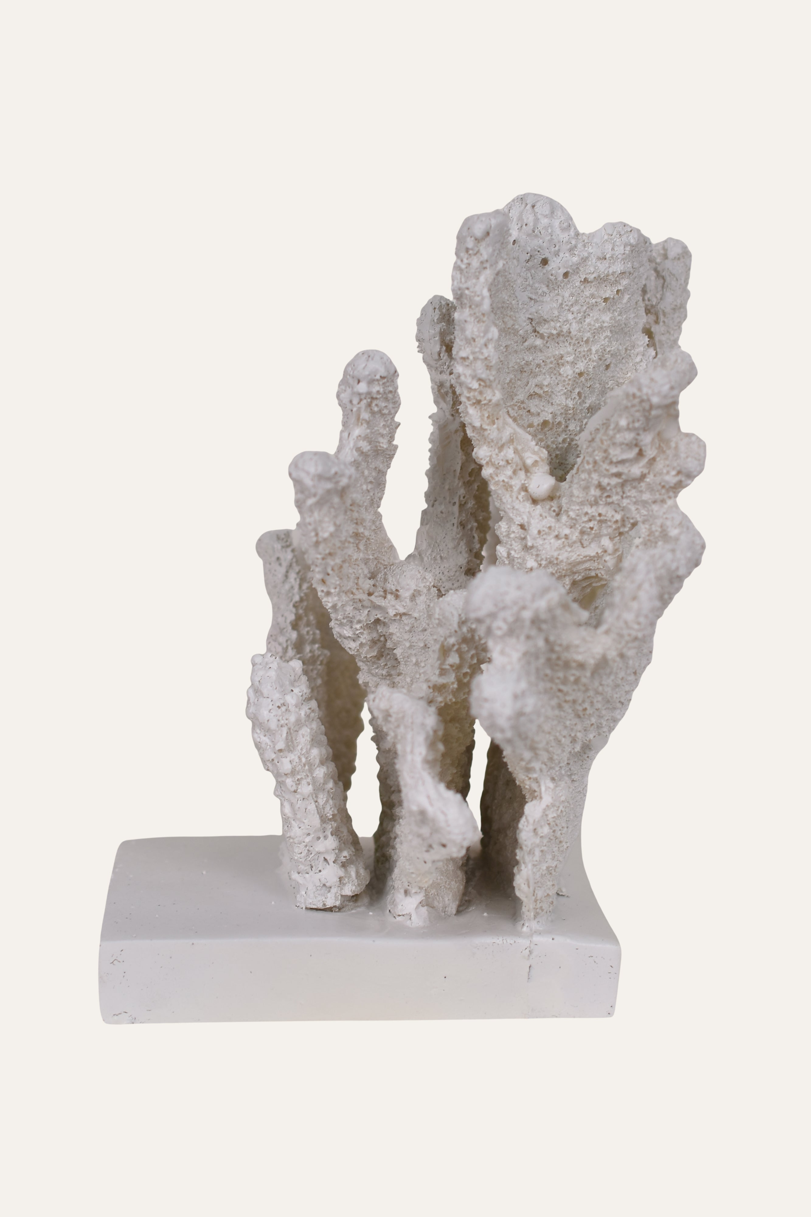 Decorative White Resin Fan Coral Sculpture on Base Table Décor Accent