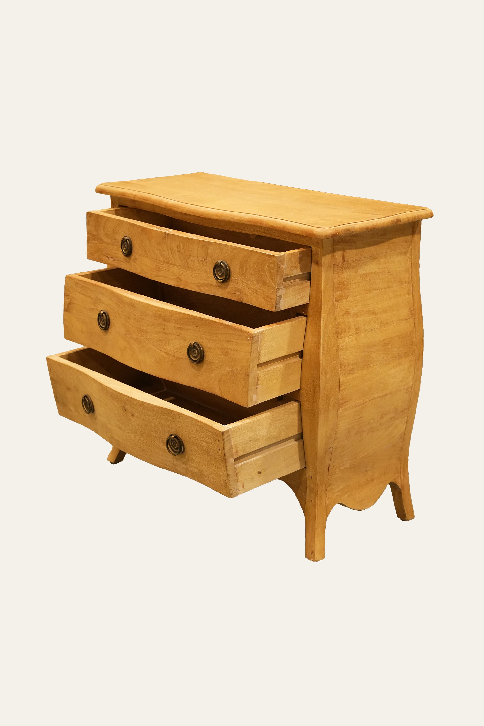French Country Style Brown Bombe Chest of Drawers with 3 Drawers