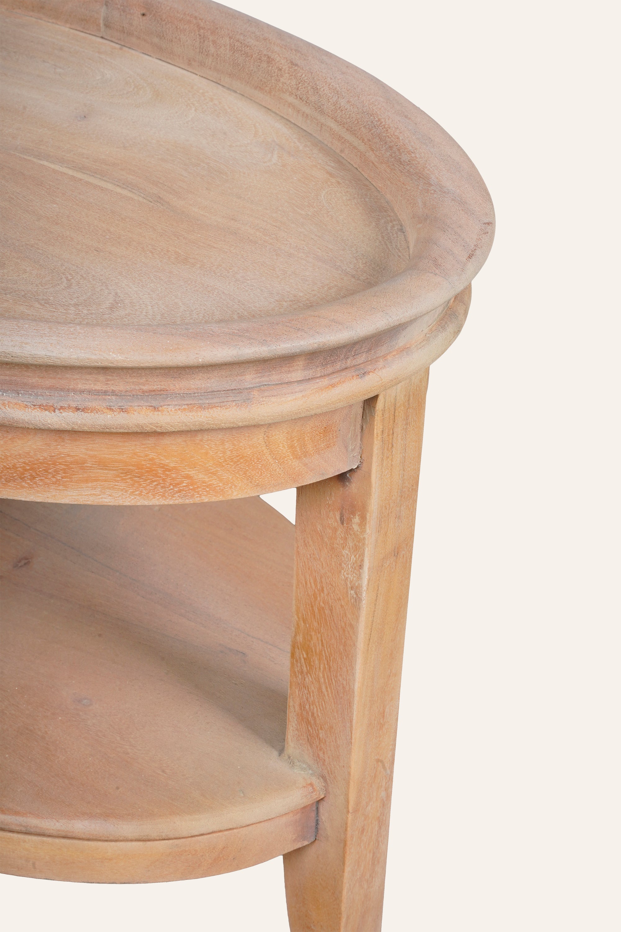 Round Two Tier Wooden Coffee Table with Open Shelf