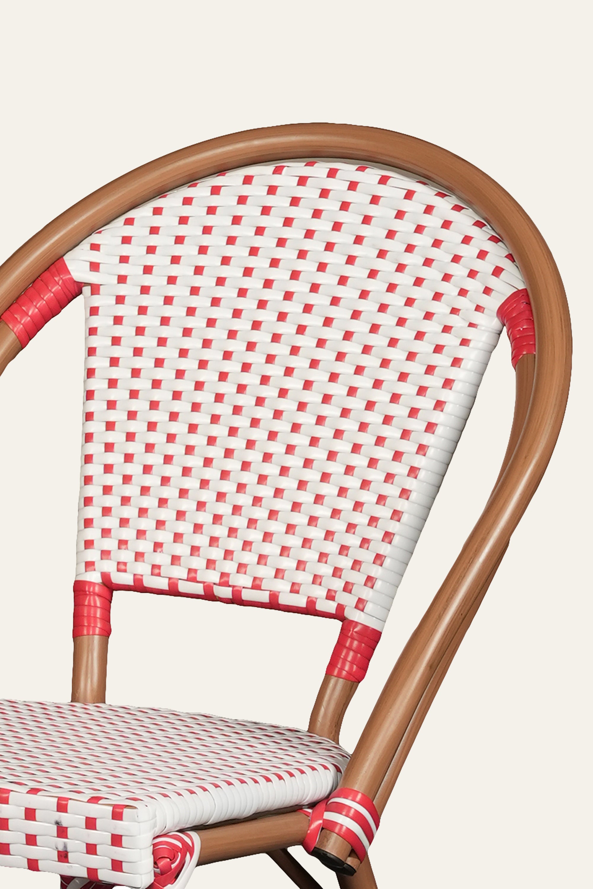 Red & White Rope Woven and Metal Outdoor Bistro Chair