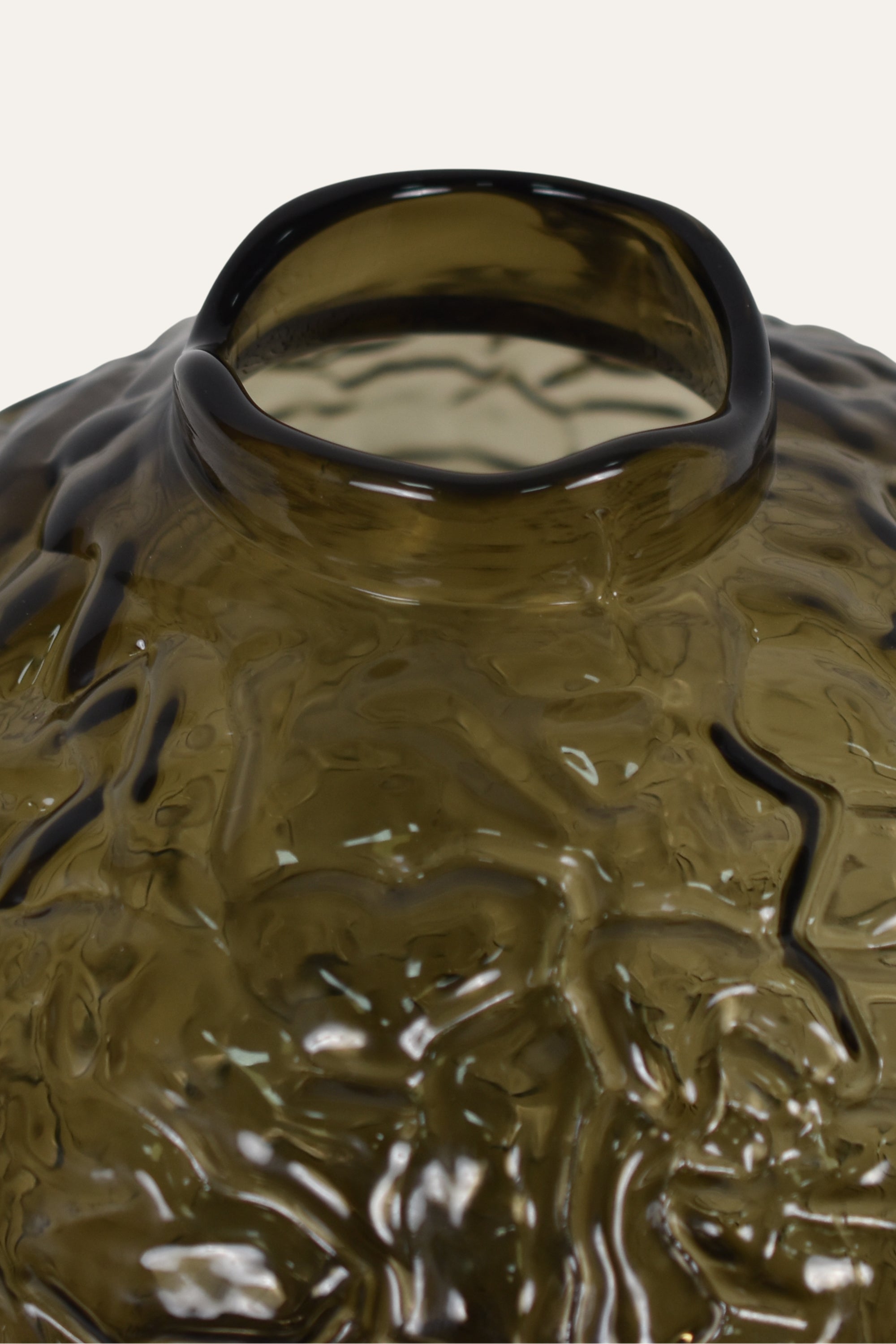 Hand Blown Colored Smoky Olive Textured Glass Vase Modern Centerpiece