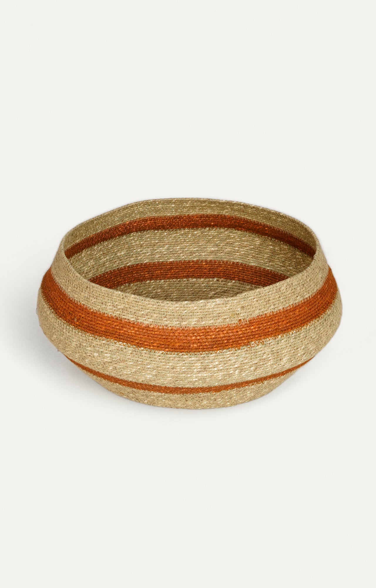 Rust-Striped Seagrass Bowl Basket