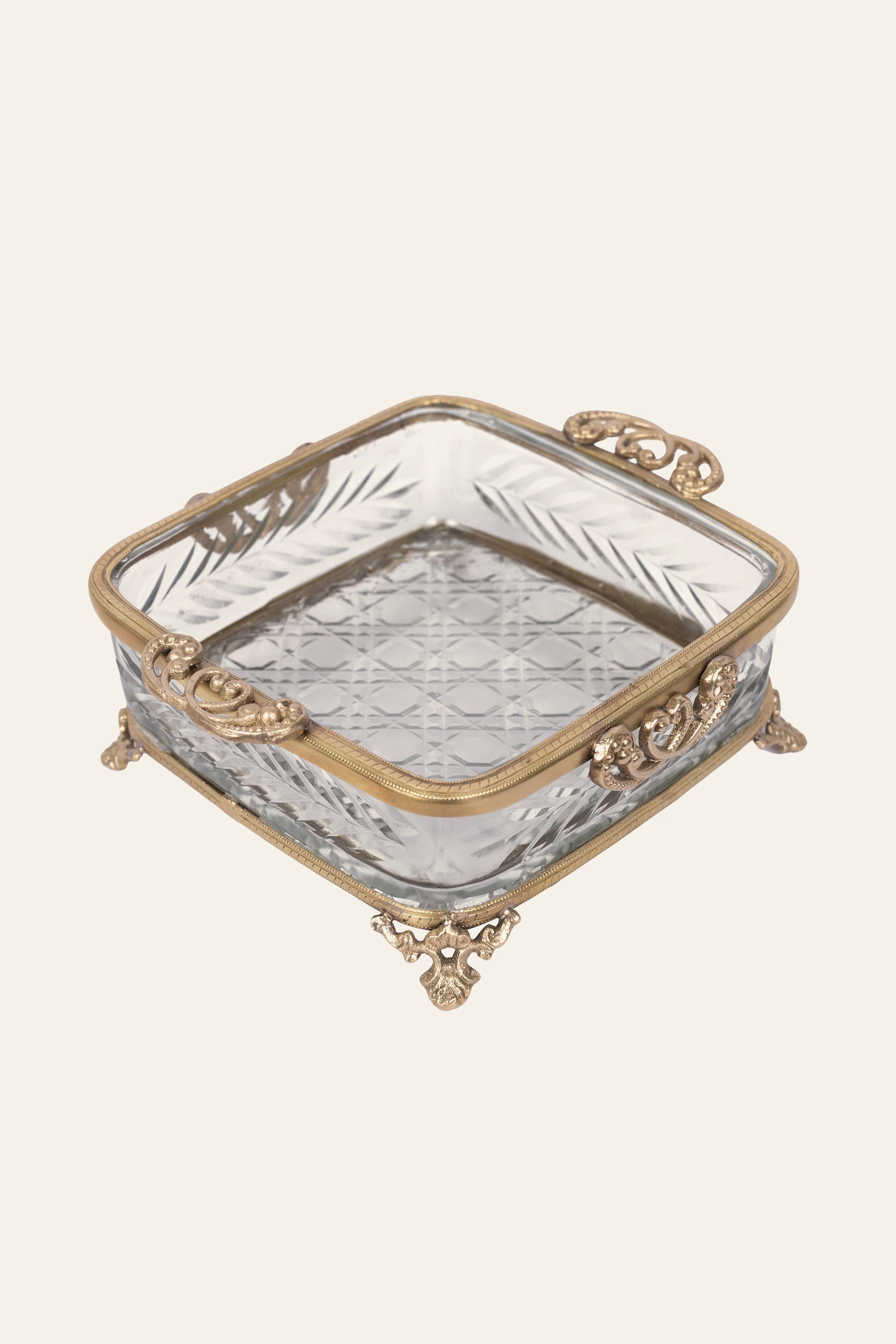 Antique Brass & Glass Bowl for Dining Table Decor