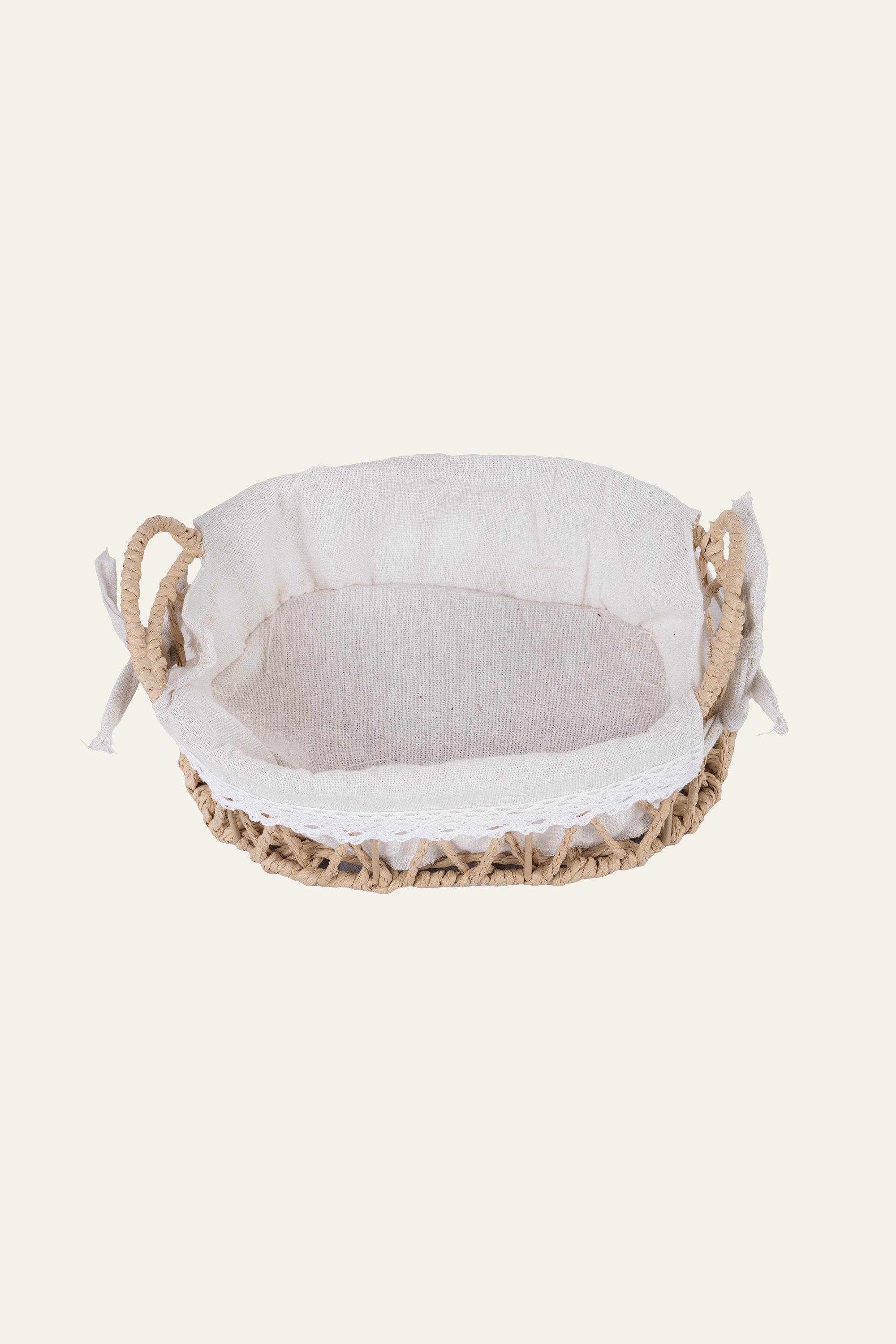 Oval Woven Storage Basket with Fabric Liner – Small