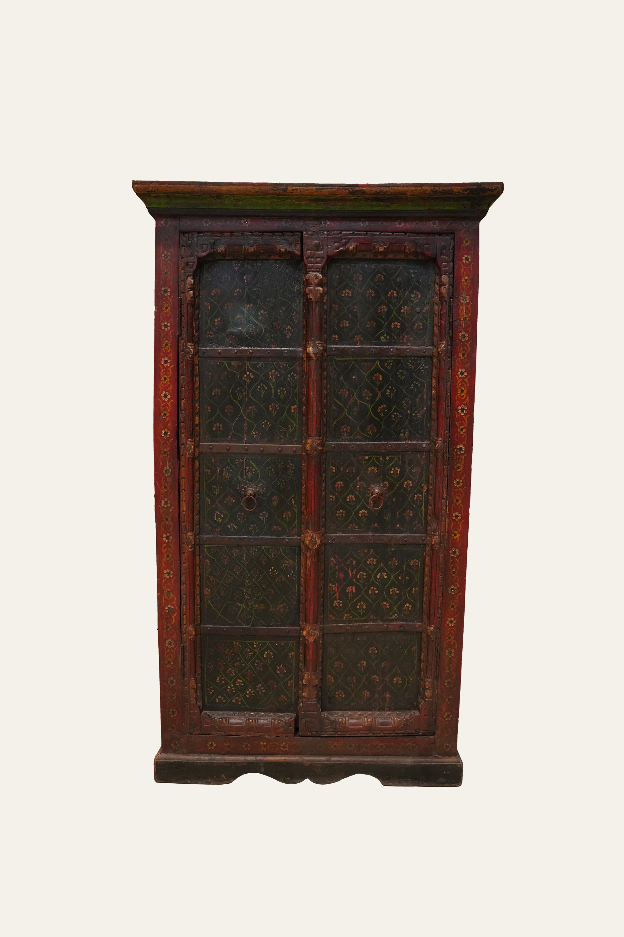 Indian Haveli Style Vintage Iron-Fitted Wooden Wardrobe