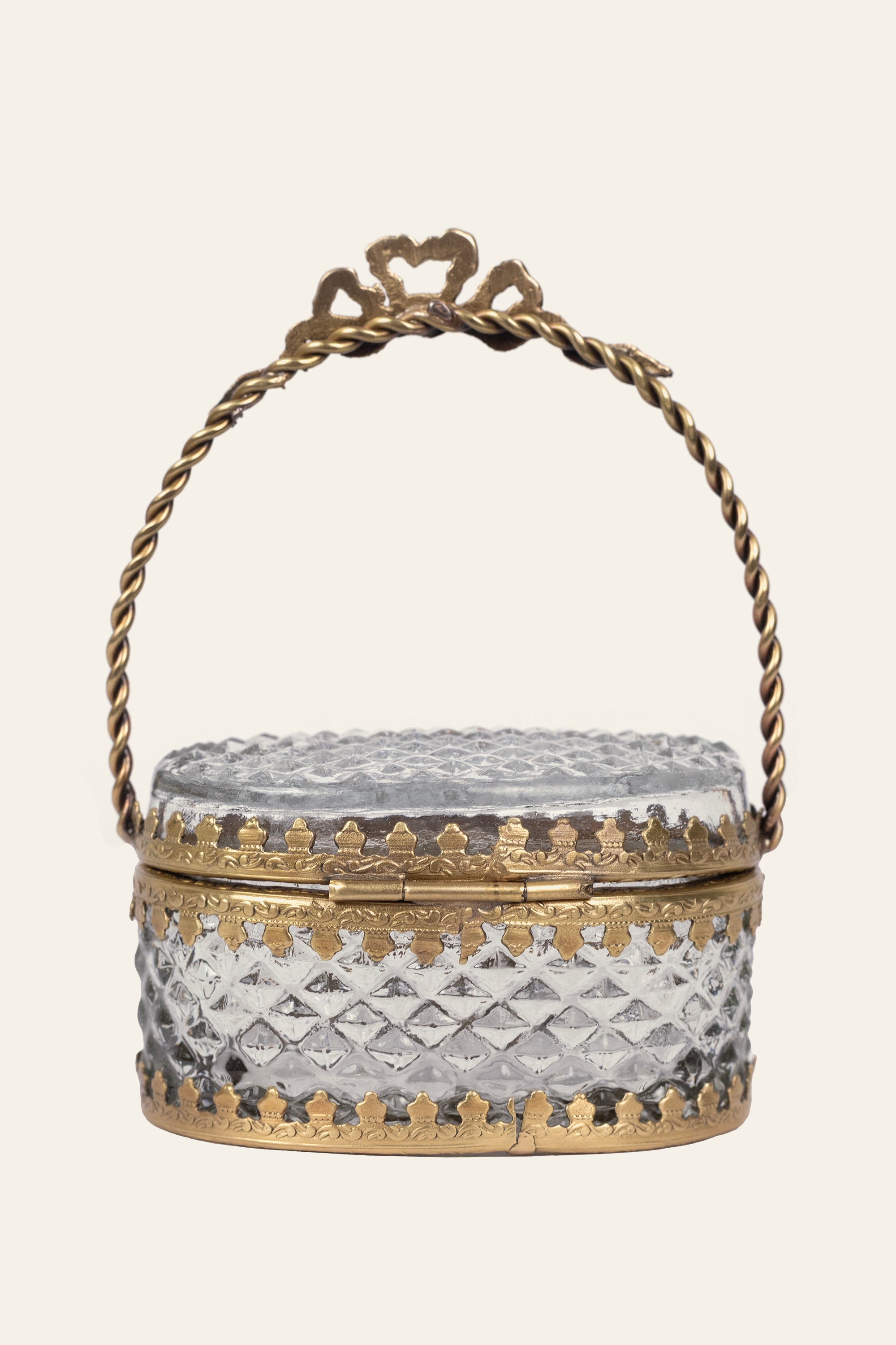 Brass & Glass Trinket Organiser with Handle in Antique Finish