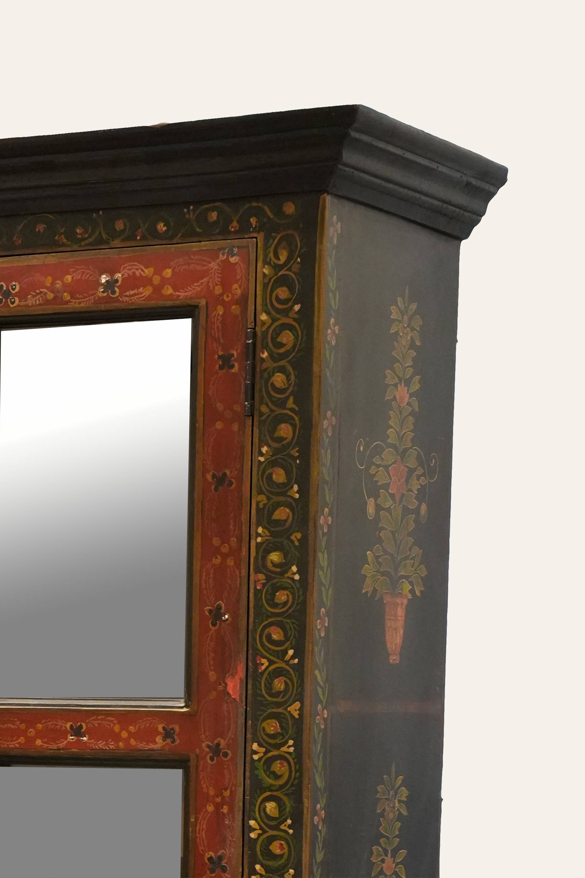 Rajasthani Style Traditional Wooden Wardrobe with Glass Panels