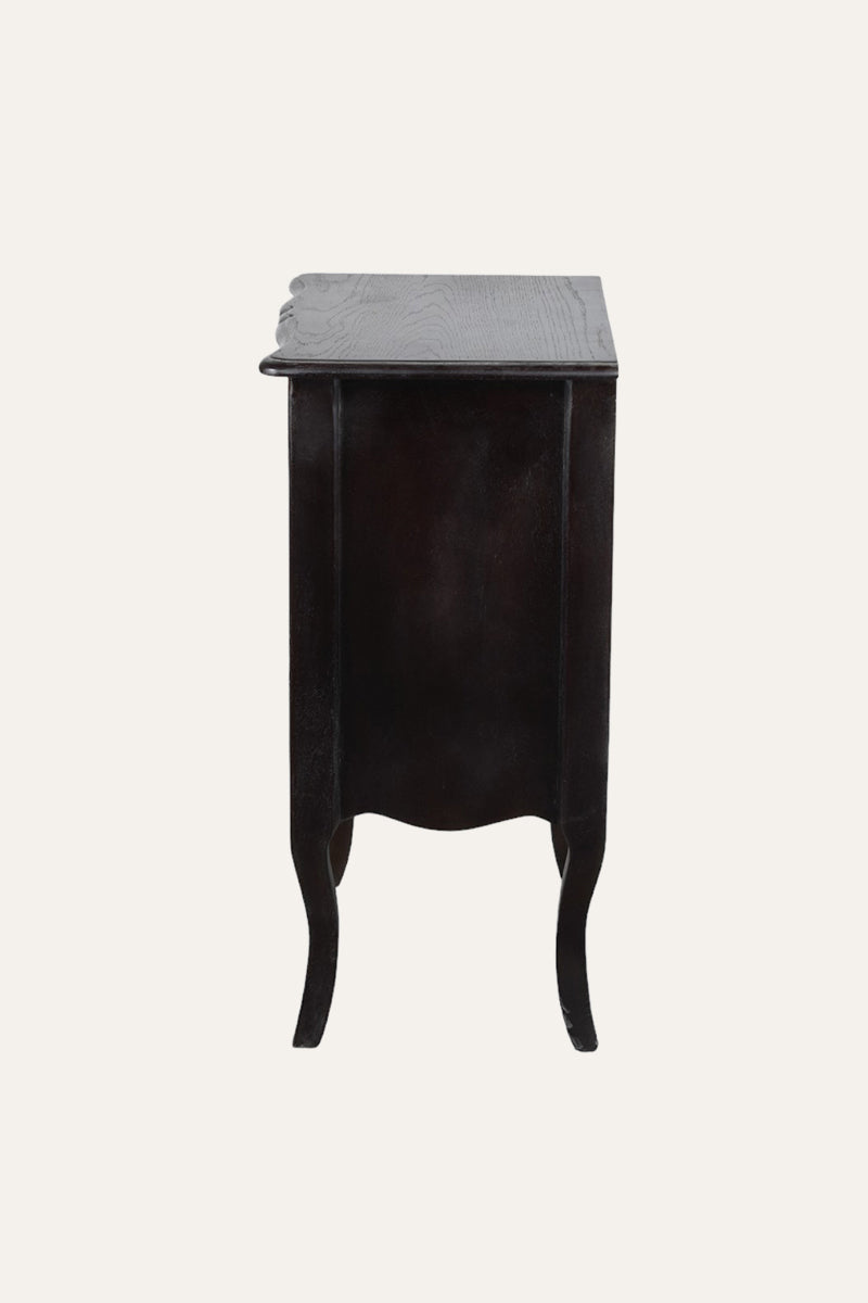 Espresso 3-Drawer Bow-Front Bedside Table with Cabriole Legs
