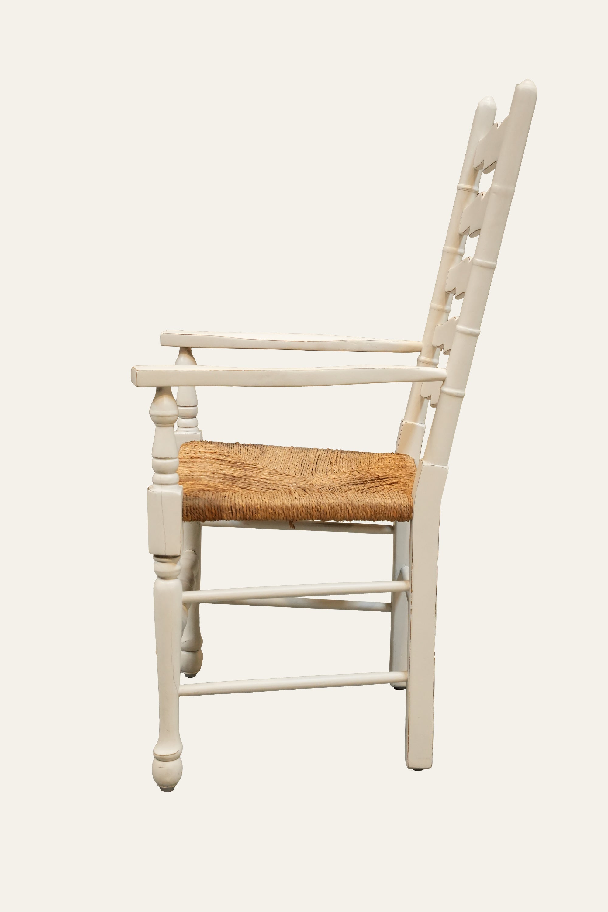 White Scalloped Armchair with Natural Fiber Seat
