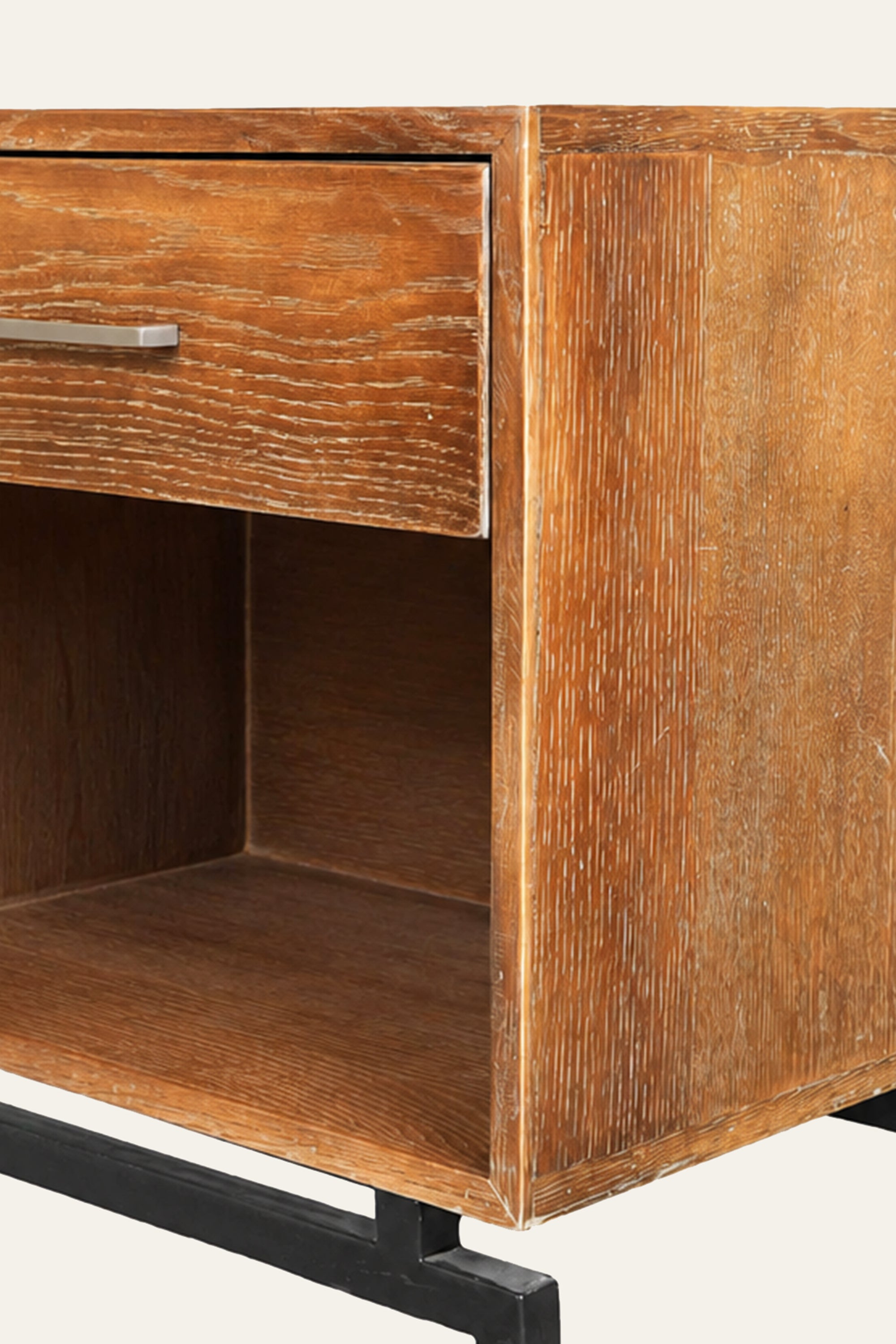 Mid-Century Modern Single Drawer Bedside Table with Open Cubby Shelf