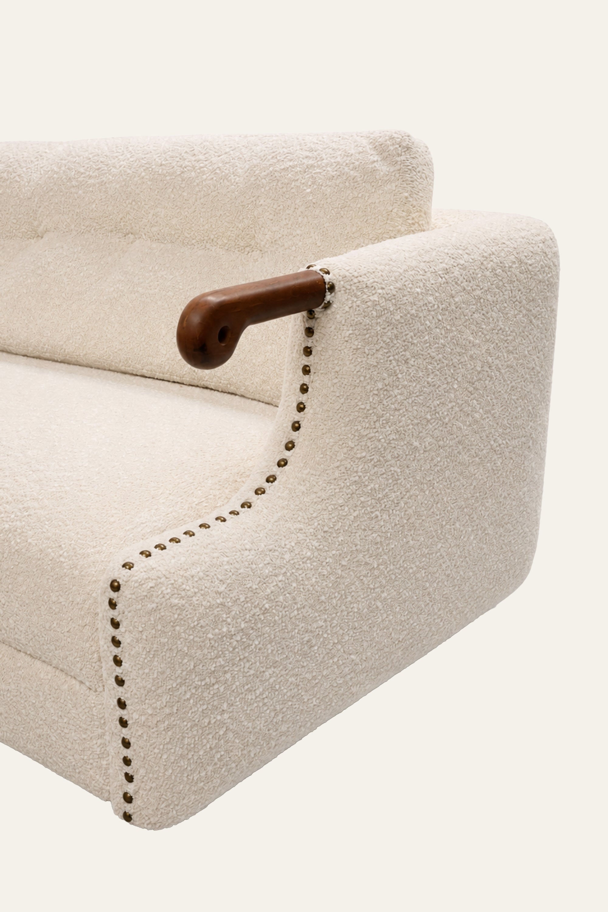 White Boucle Living Room Sofa with Nail Stud Detail