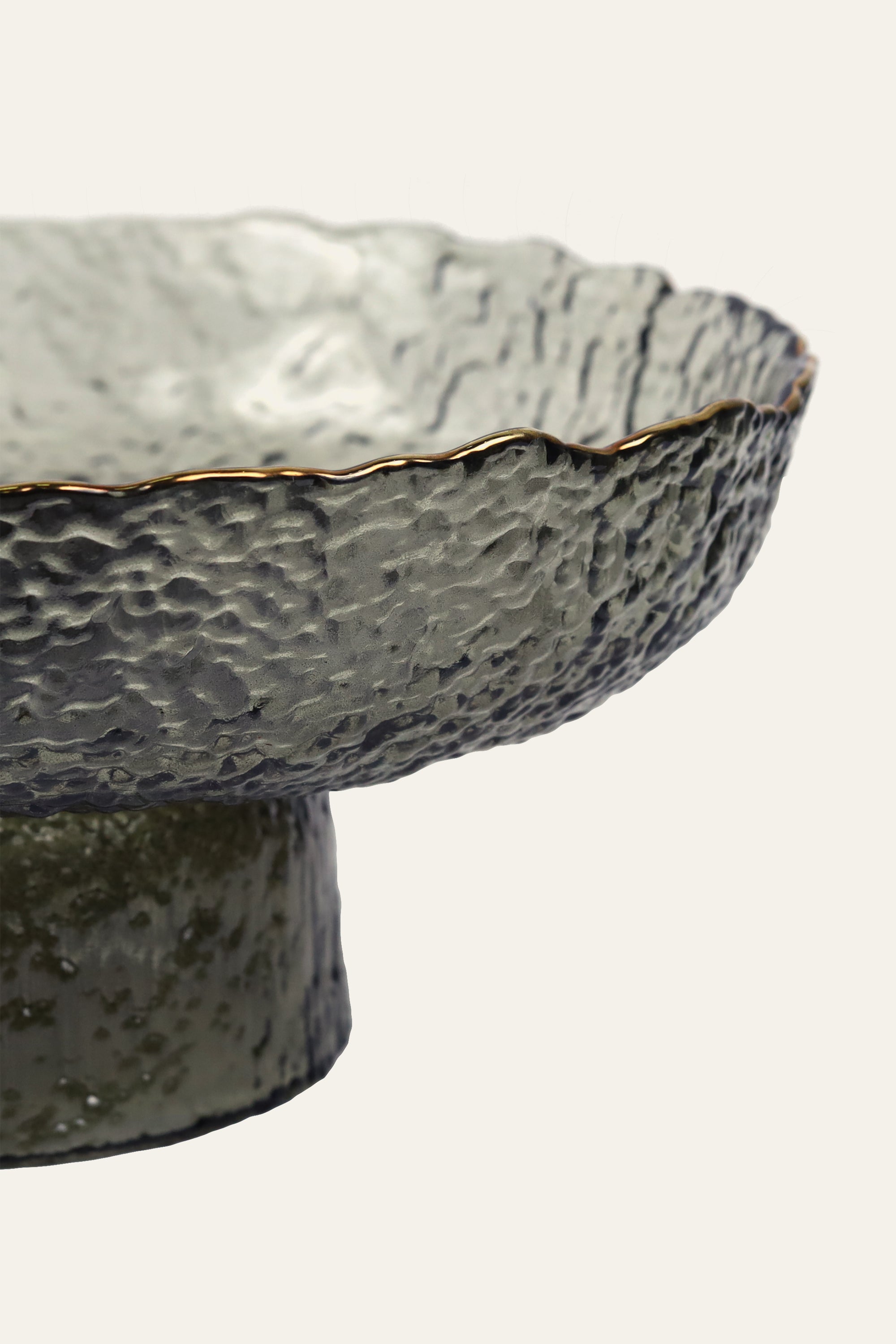 Hammered Grey Glass Footed Fruit Bowl