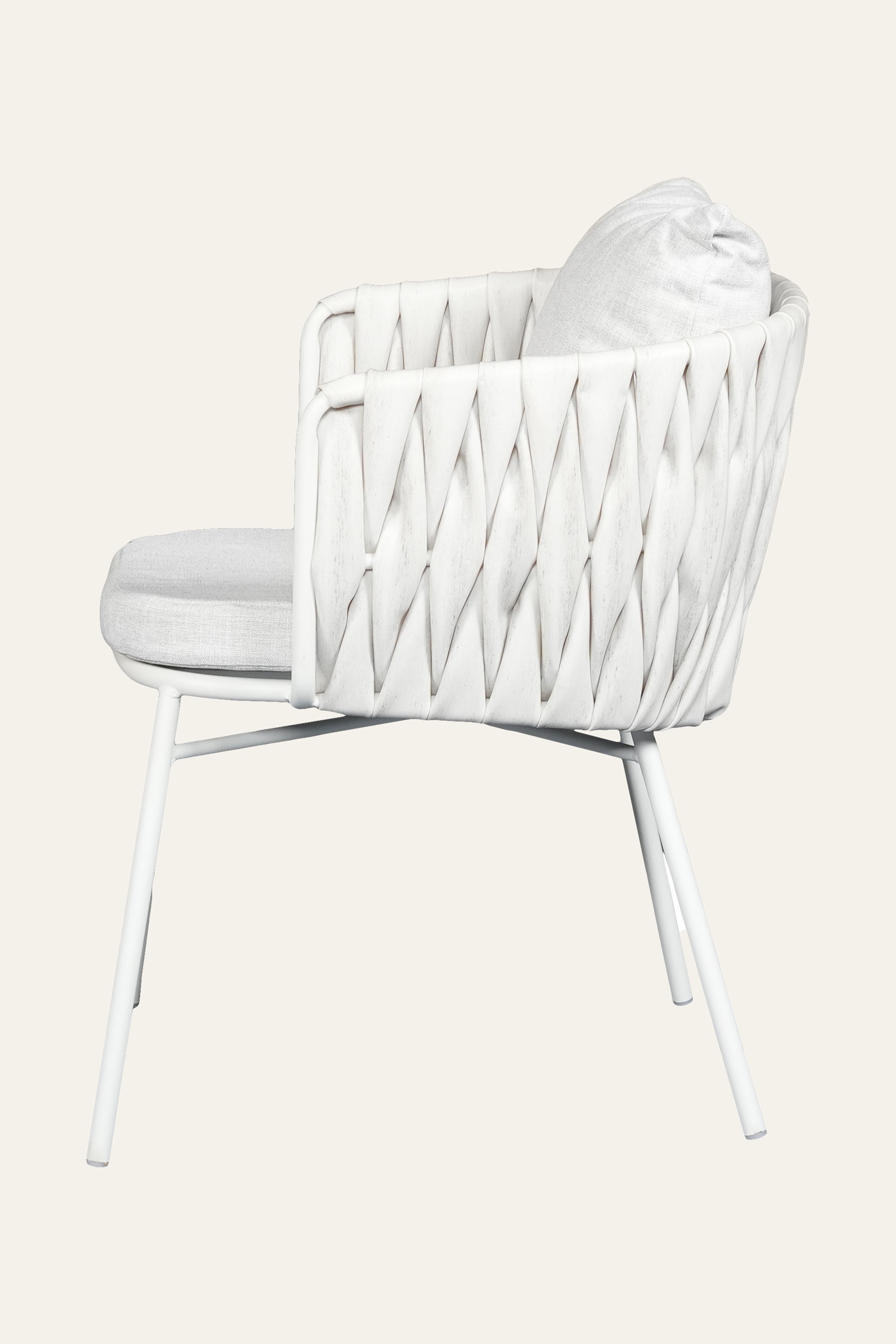 White Metal & Rope Woven Outdoor Armchair