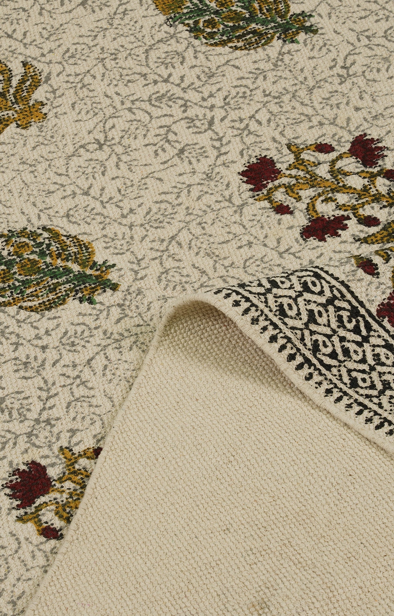 Ivory Mughal Buta Cotton Rug