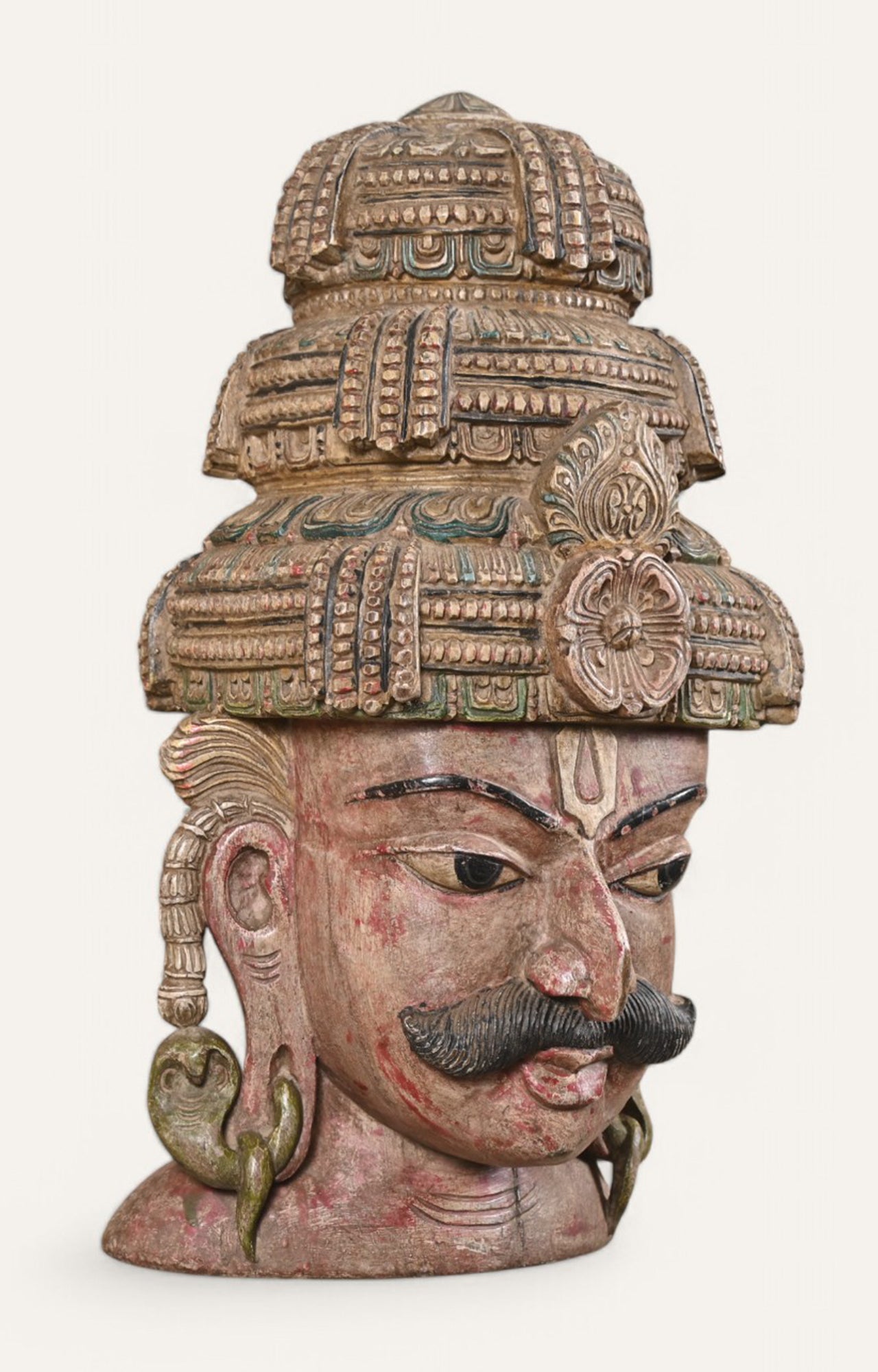 Warrior Head Hand-Carved Wooden Sculpture