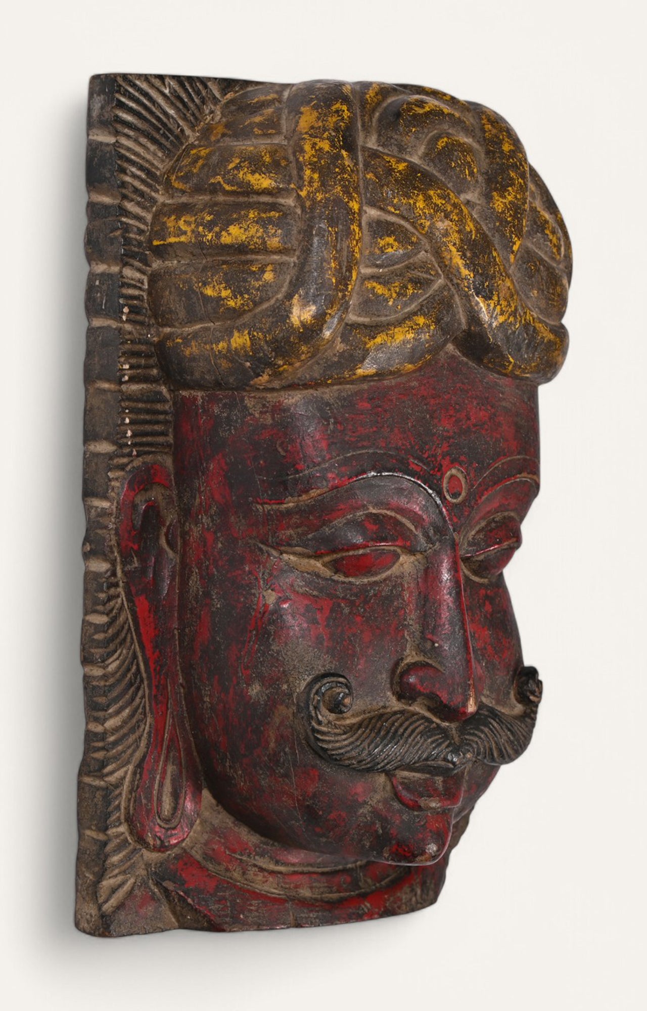 Fierce Warrior Hand-Carved Wooden Wall Mask