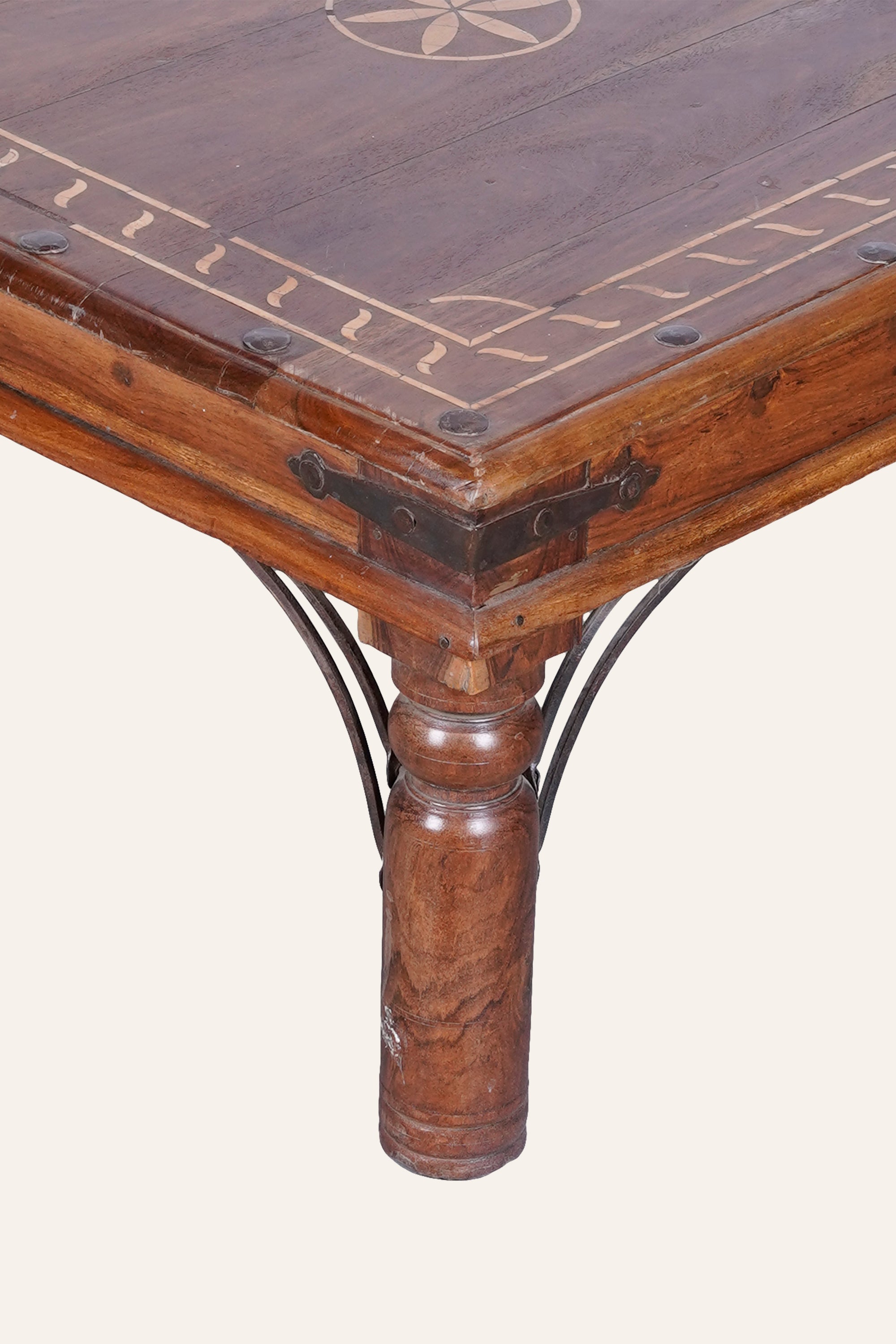 Rajasthan Style Bone Inlay Coffee Table with Central Floral Motif