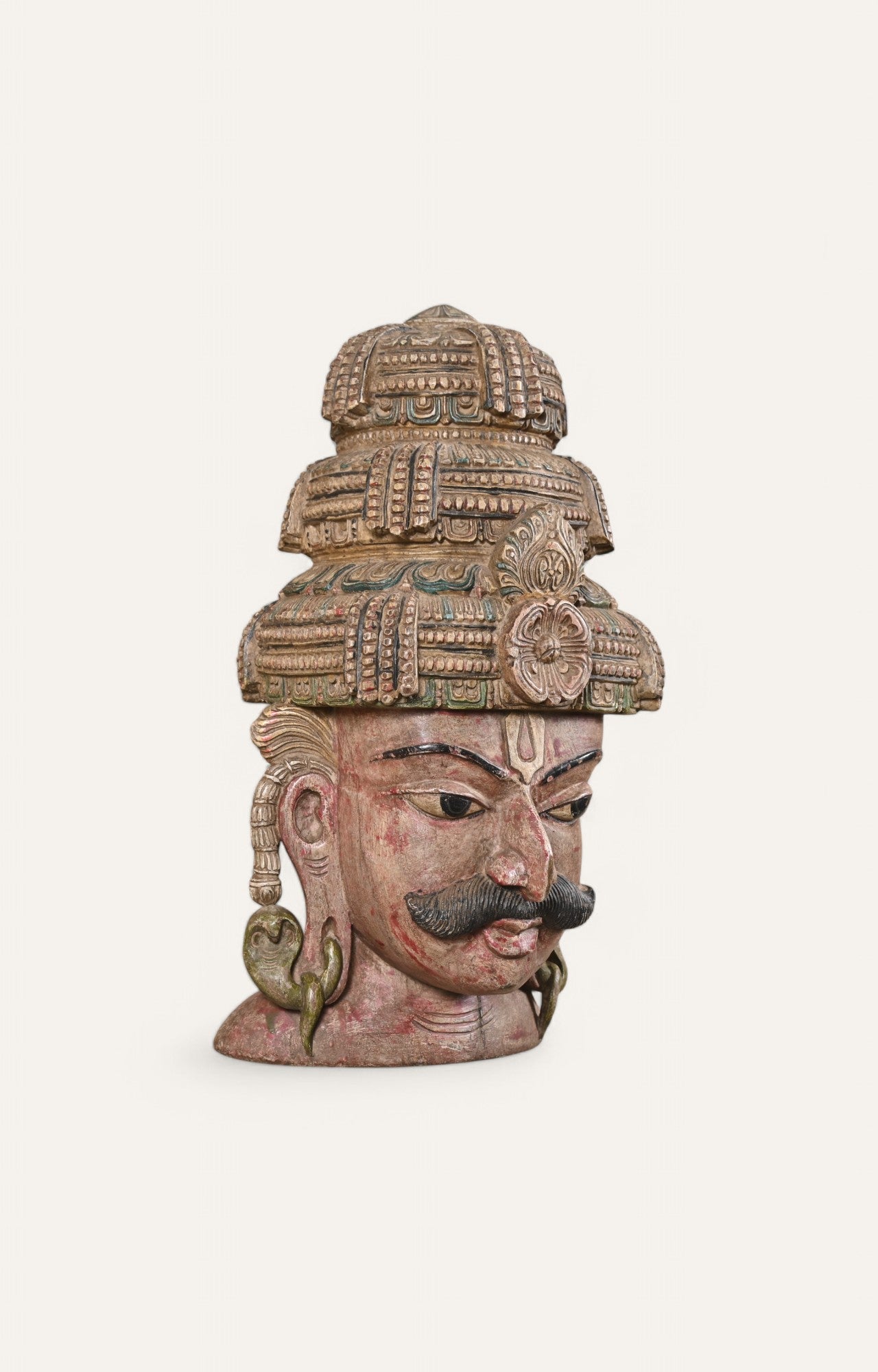 Warrior Head Hand-Carved Wooden Sculpture