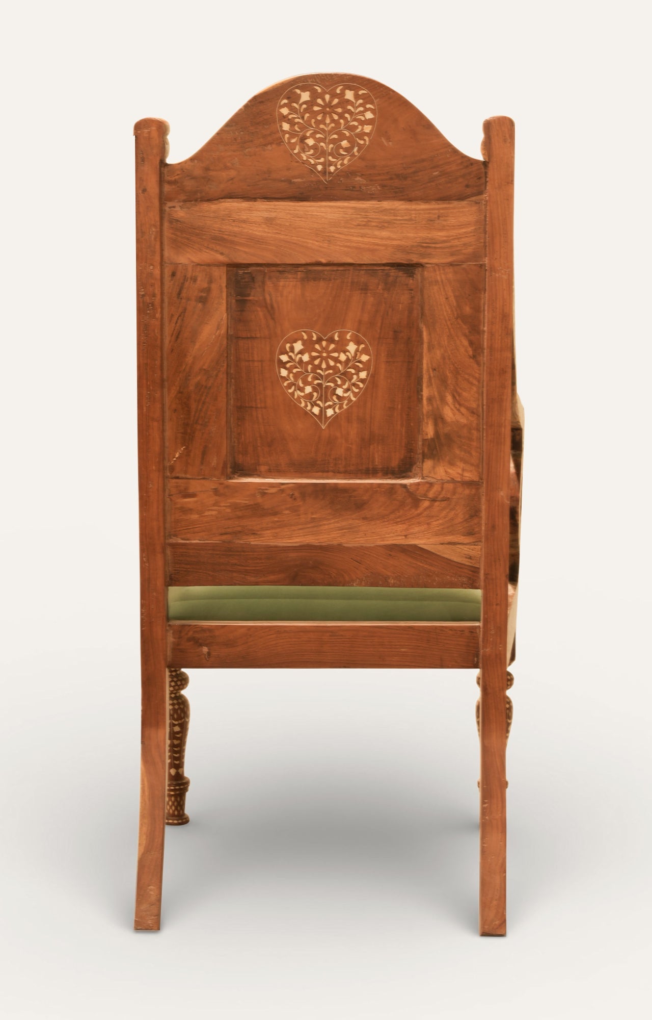 Handcrafted Inlay Wooden Armchair with Green Seat