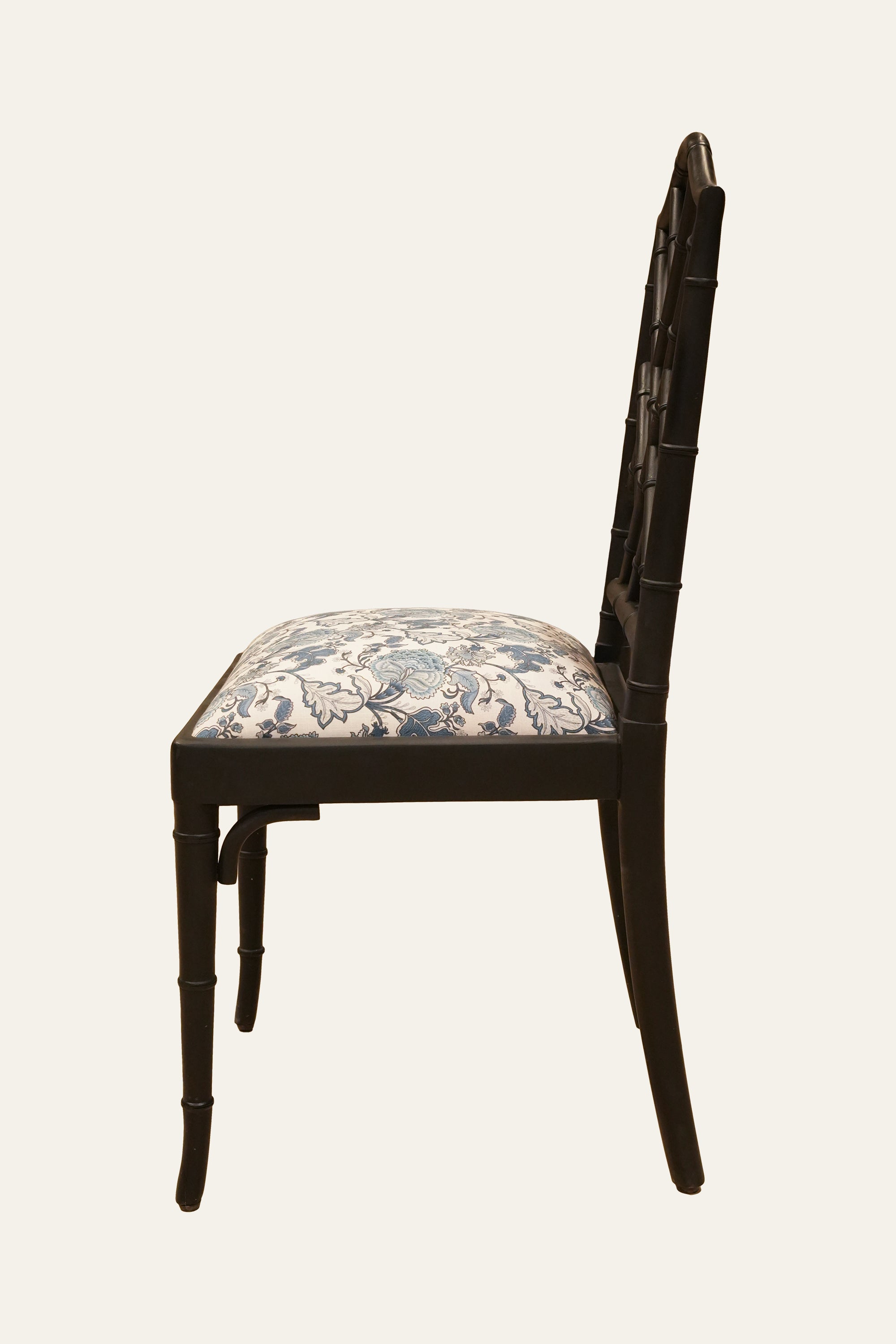 Black Bamboo Lattice Dining Chair with Floral Seat