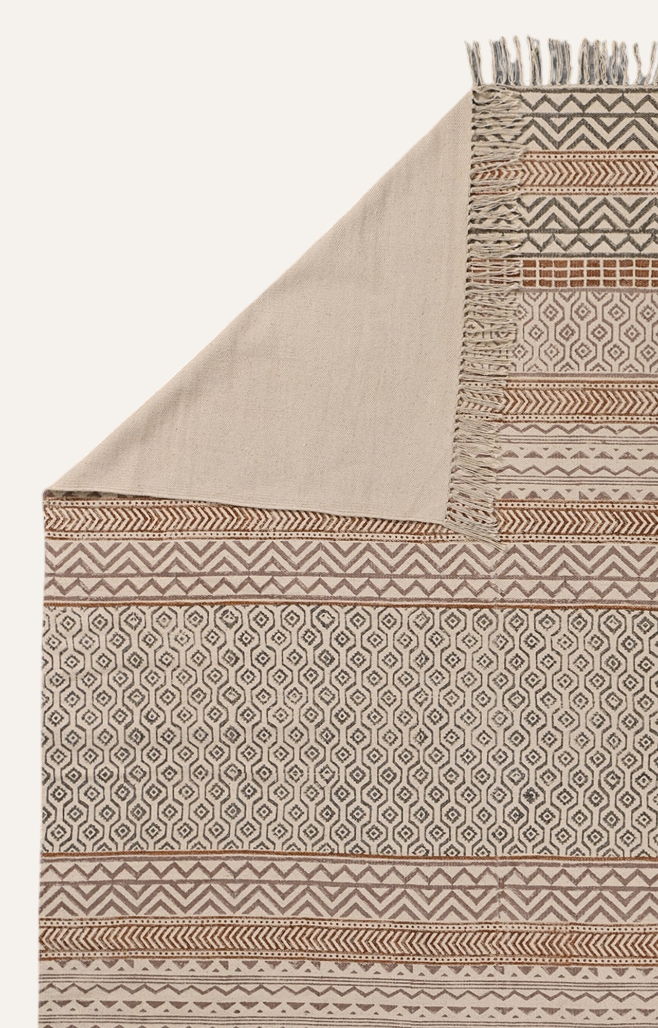 Burnt Ochre Tribal Band Cotton Rug