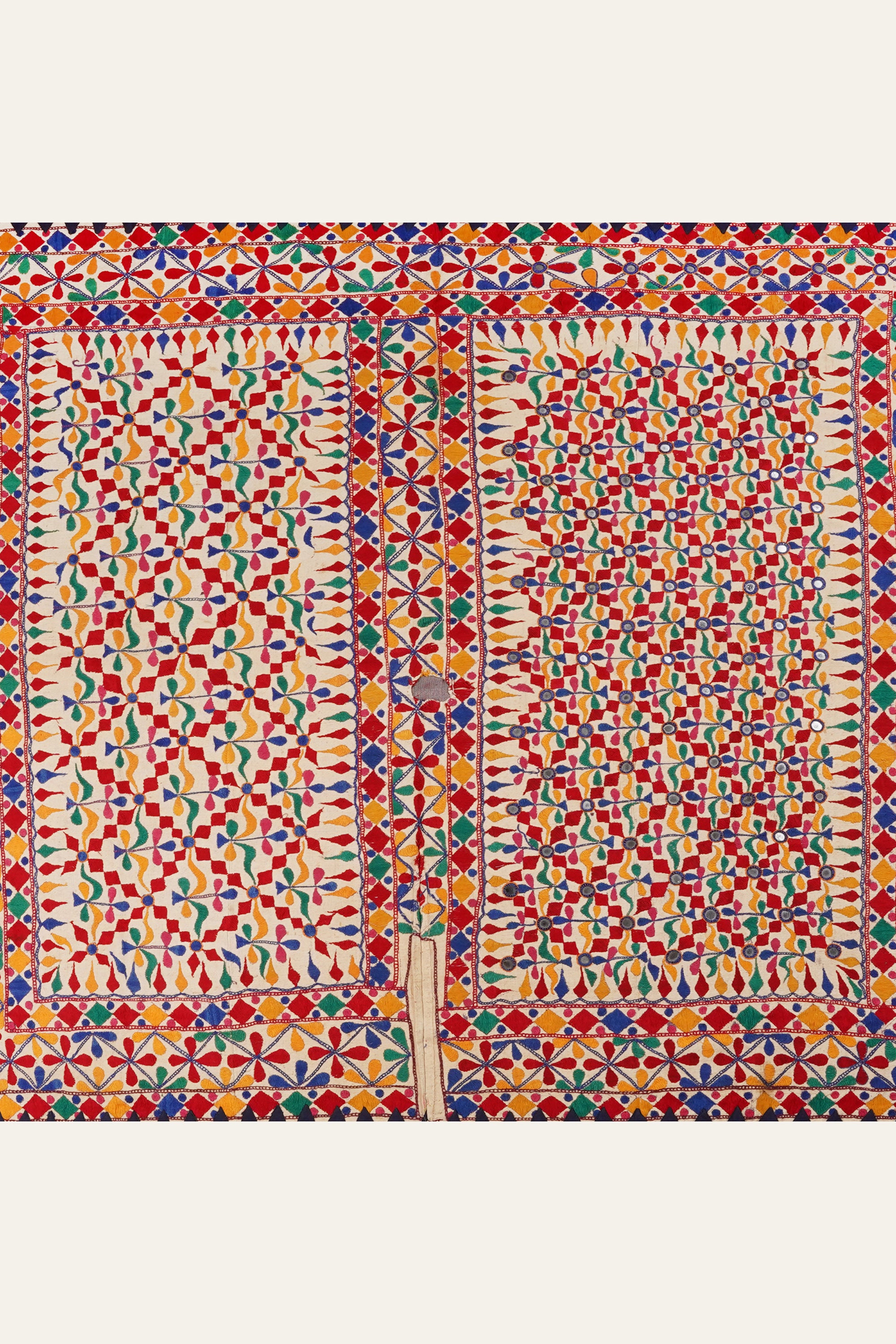Gujrati Antique Textile Wall Hanging | Tribal Mirror Art Tapestry