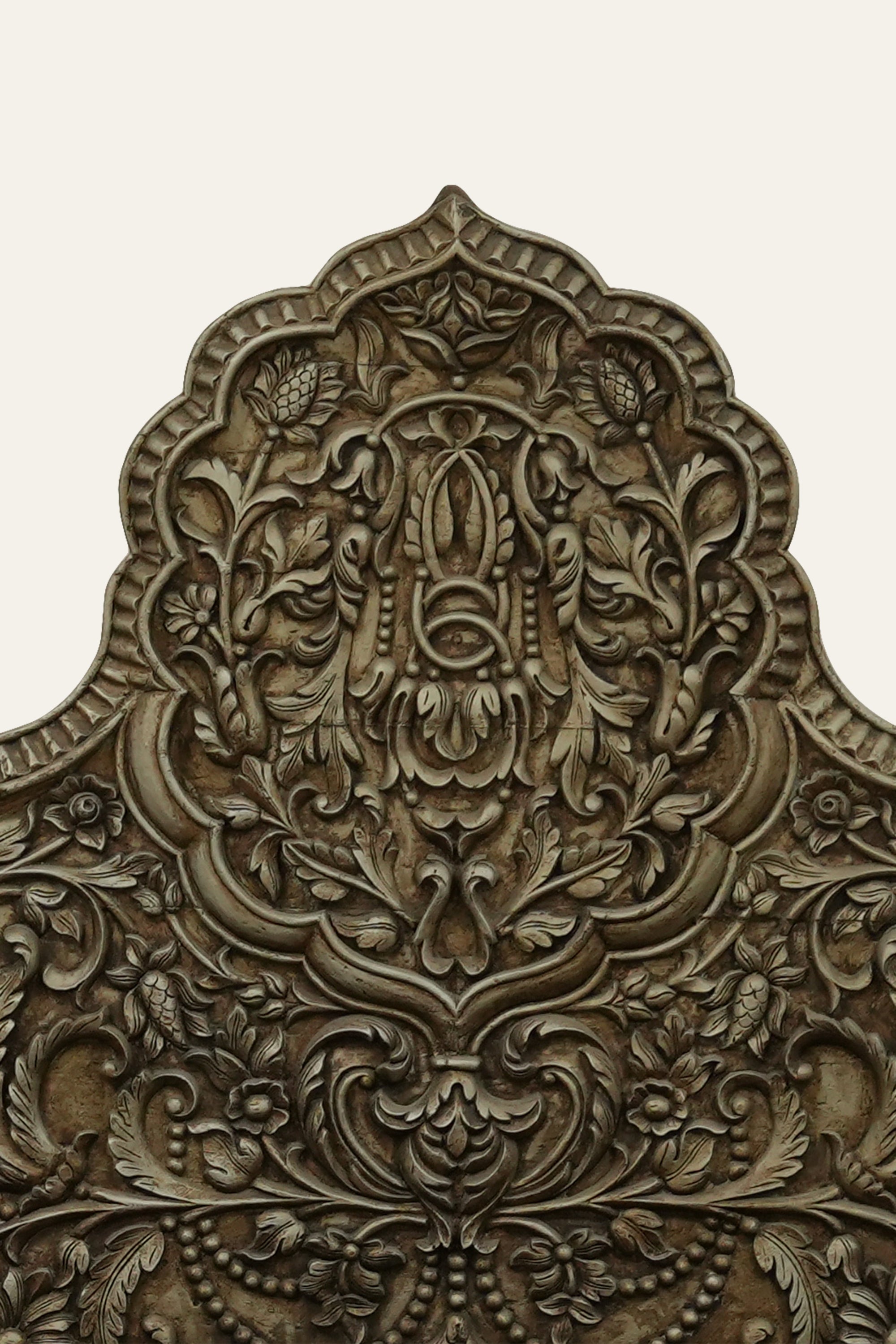 Carved Floral Motif Wooden Double Bed