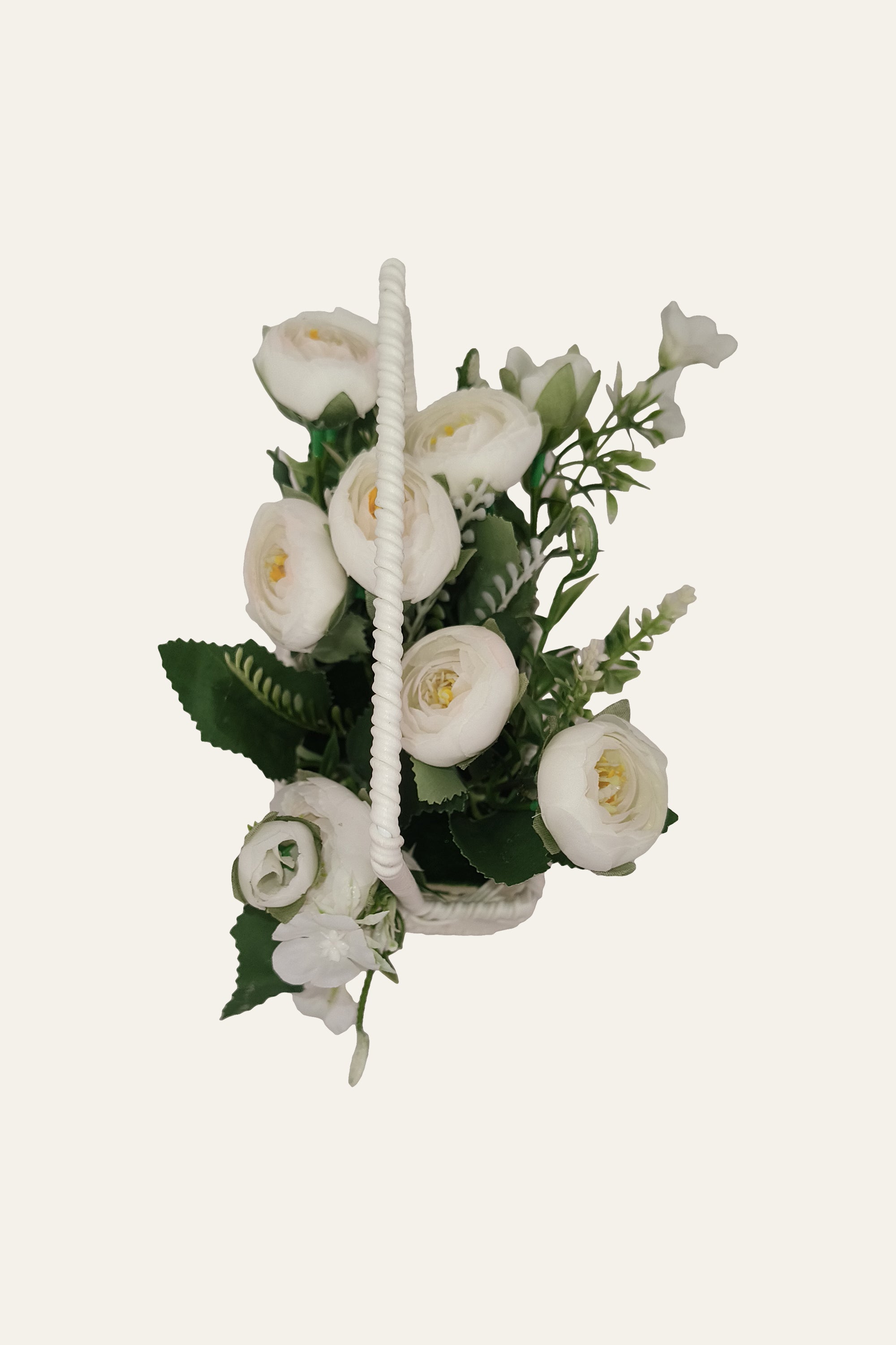 Classic Creamy White Rose Mini Flower Basket
