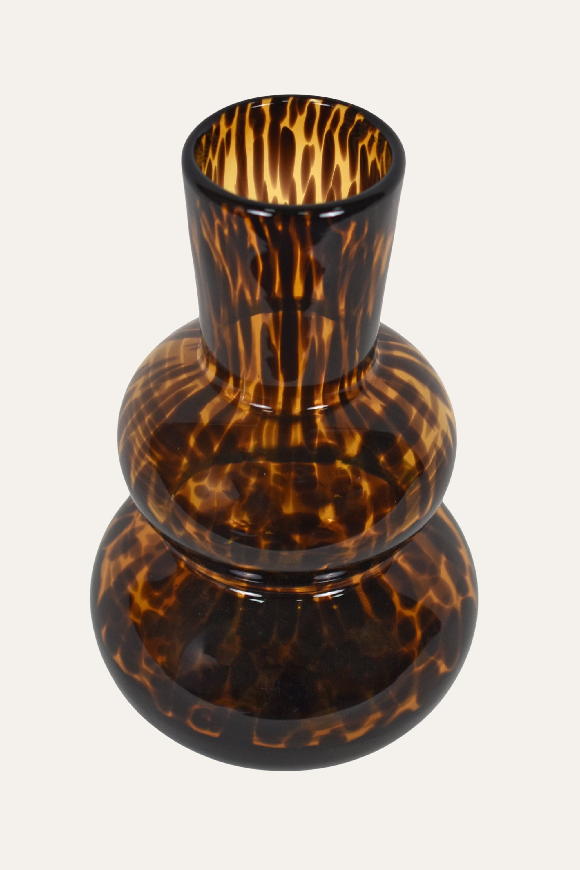 Hand Blown Colored Tortoiseshell Amber Glass Double-Bulb Sculptural Vase