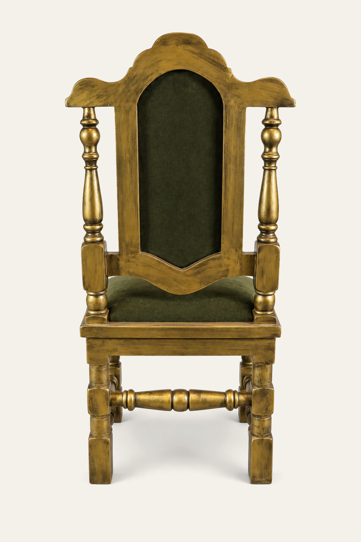 Spanish Style High-Back Upholstered Study Chair in Gold-Toned Finish