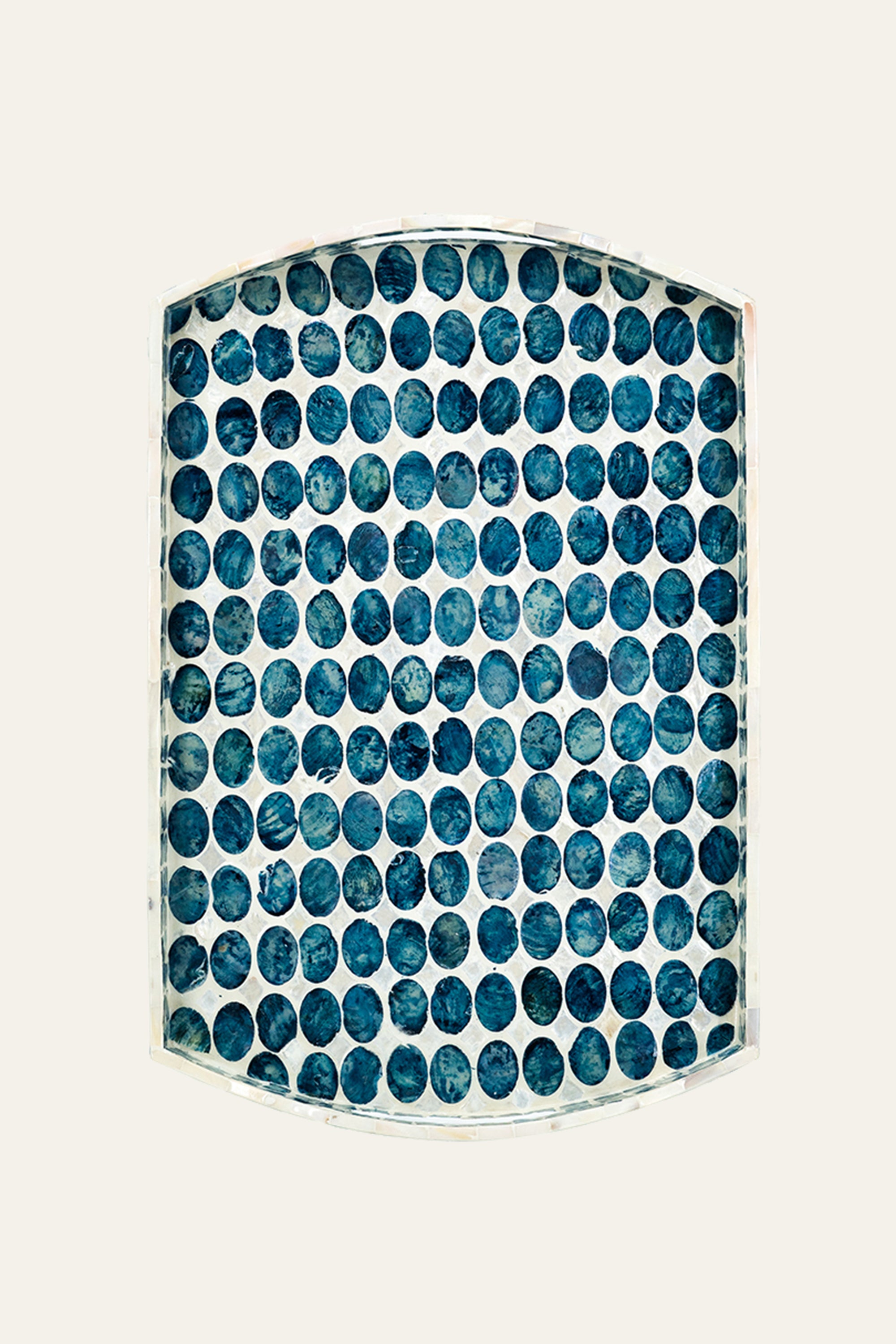 Blue and White Mother of Pearl Inlay Serving Plate