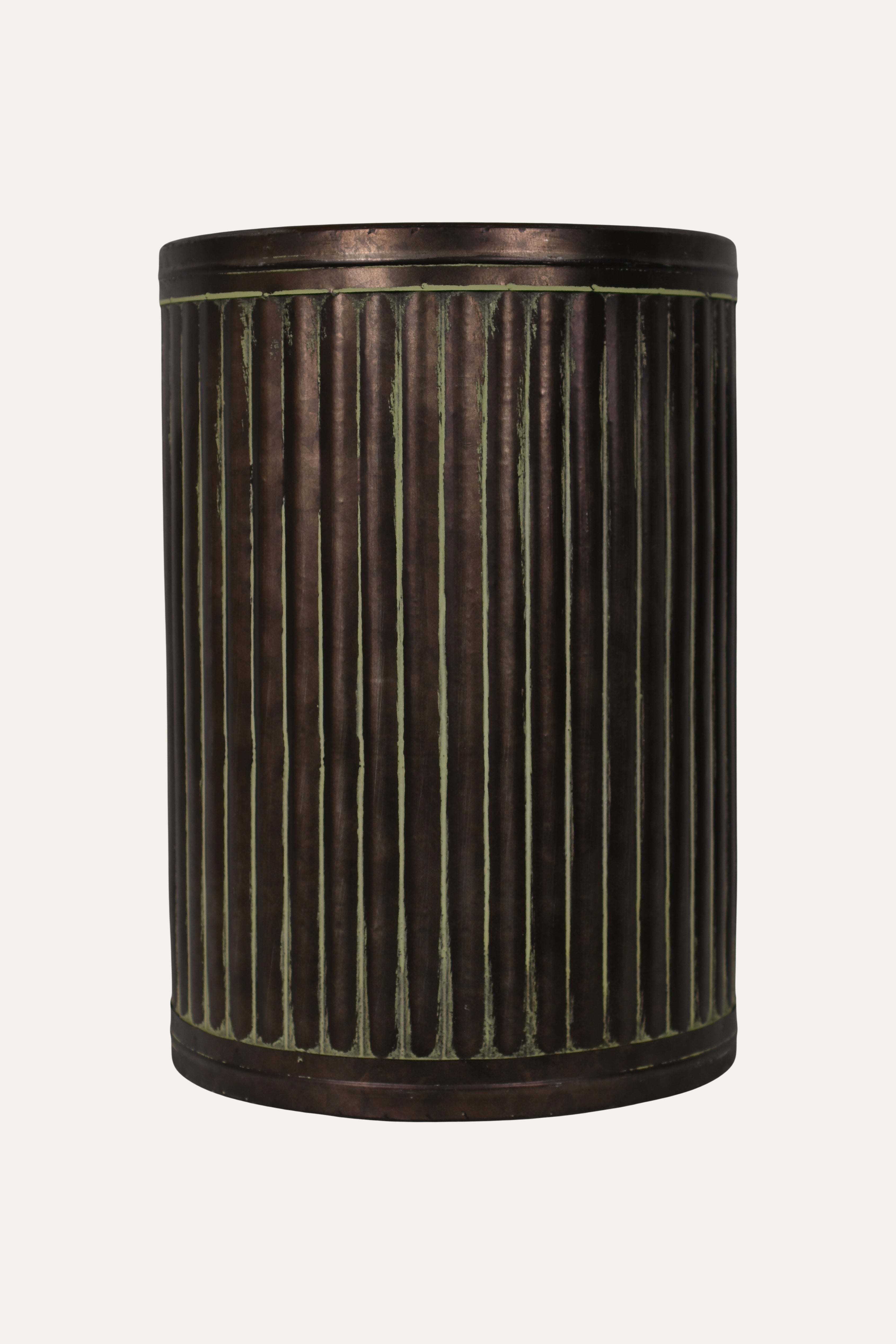 Antique Brown Ribbed Metal Planter - Big