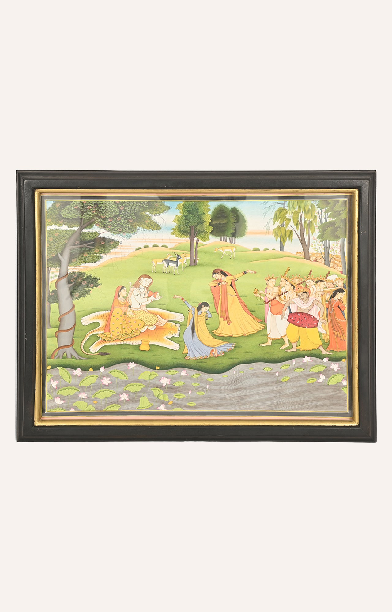 Lord Shiva & Parvati Celebration on Mount Kailash - Guler Painting