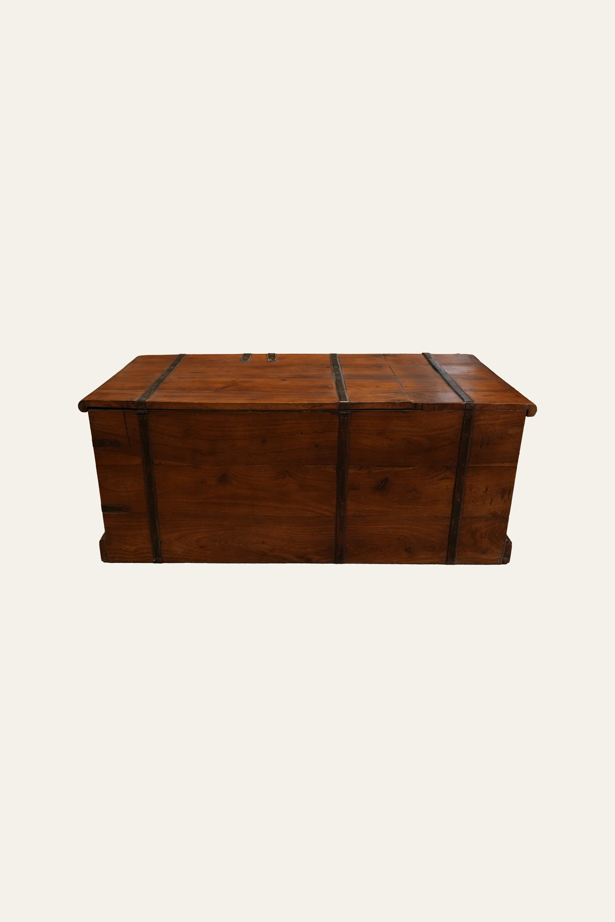 Colonial Wooden Trunk with Metal Strap Details