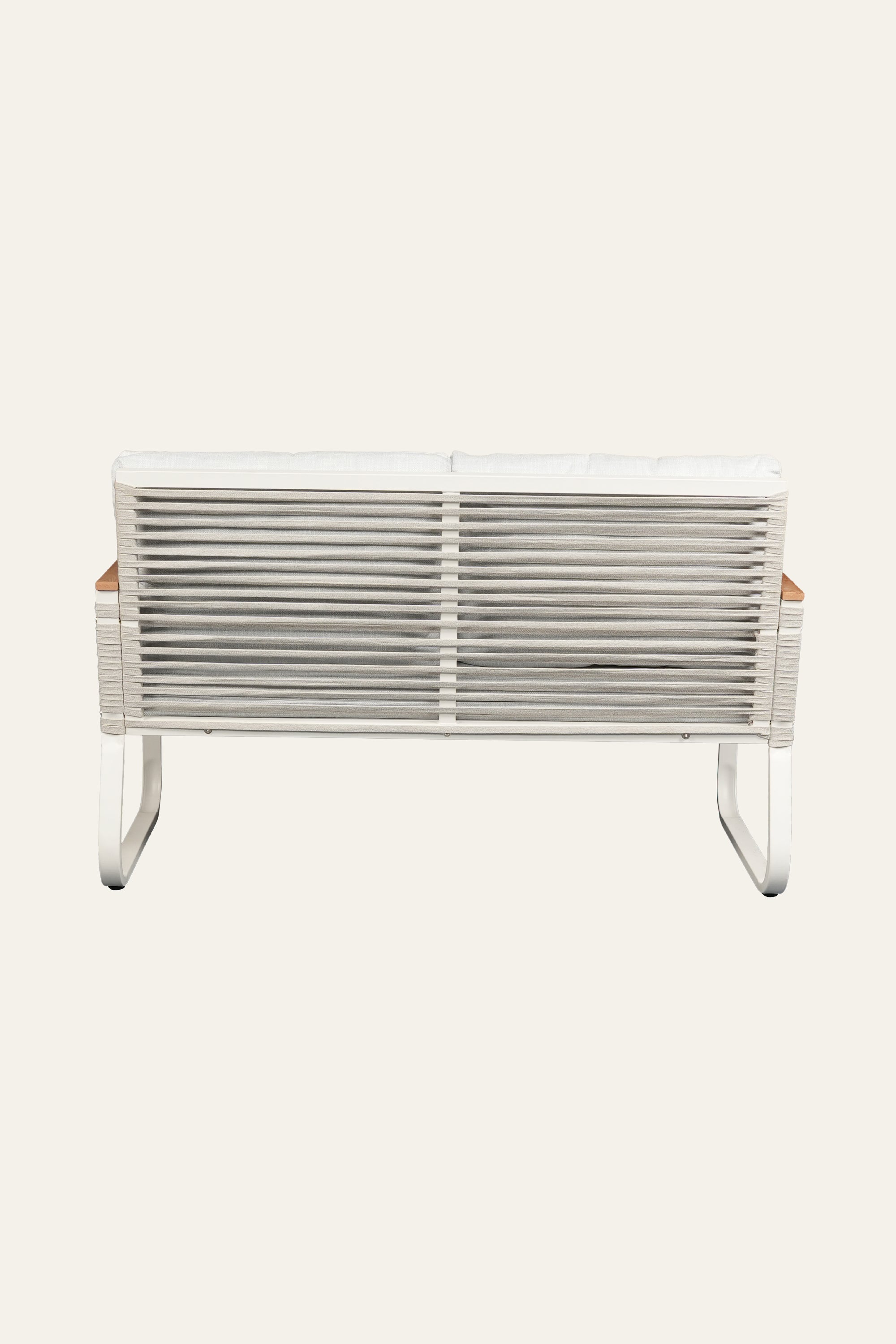 Modern Outdoor 2 Seater Sofa in White Metal Frame with Woven Rope