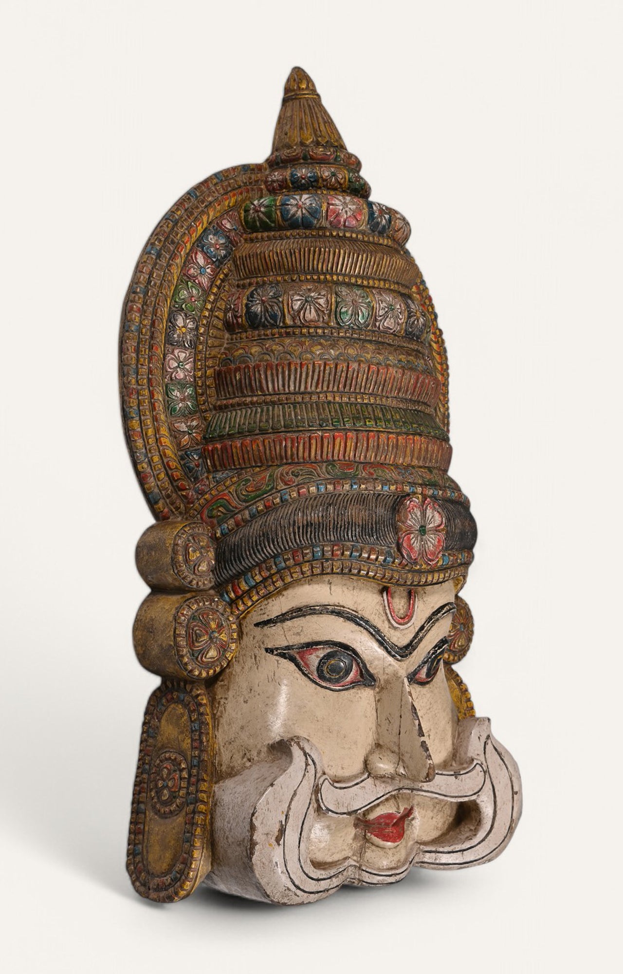 Hand-Carved Kathakali-Inspired Wooden Mask